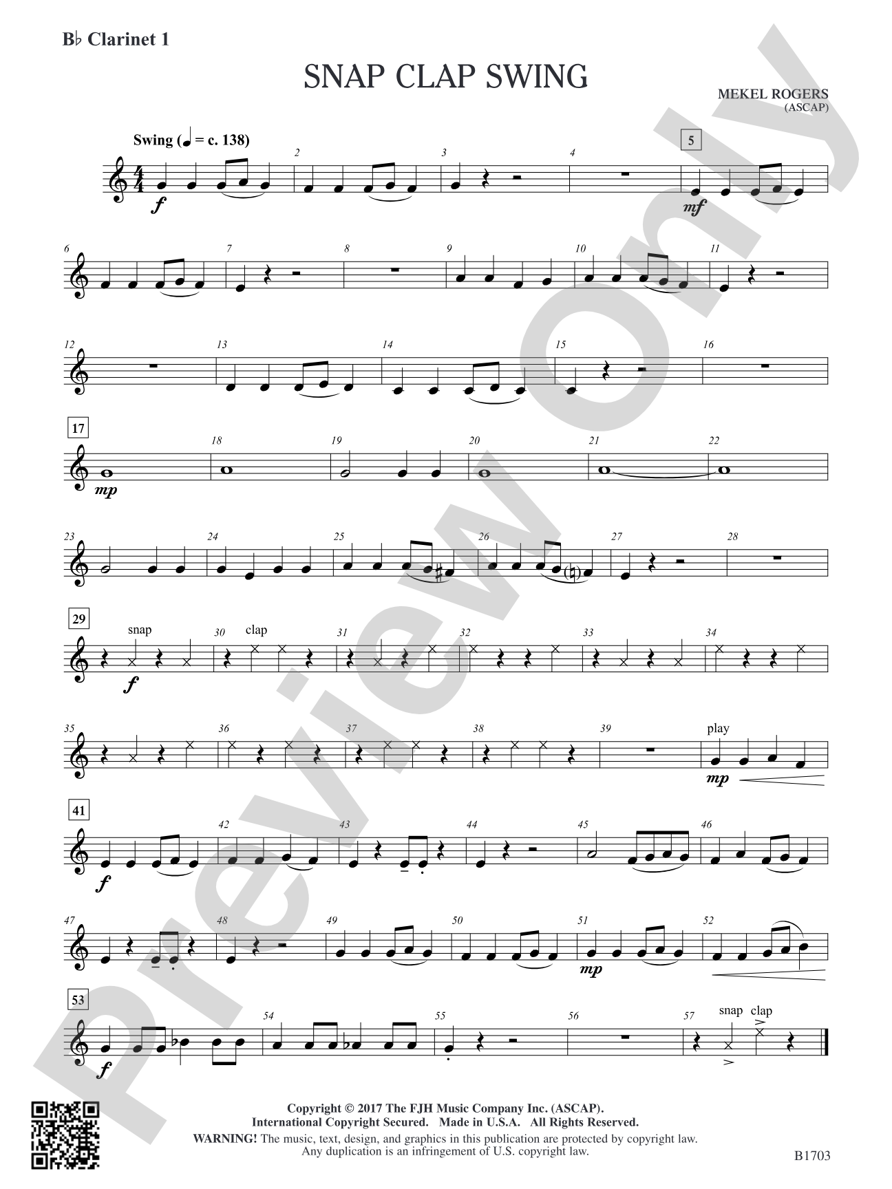 Snap Clap Swing: B-flat Clarinet 1