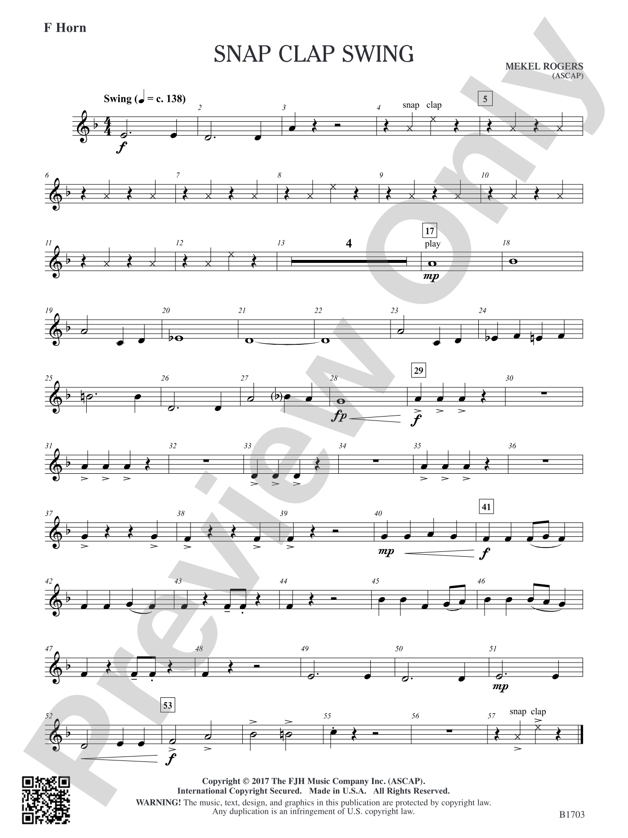 Snap Clap Swing: F Horn