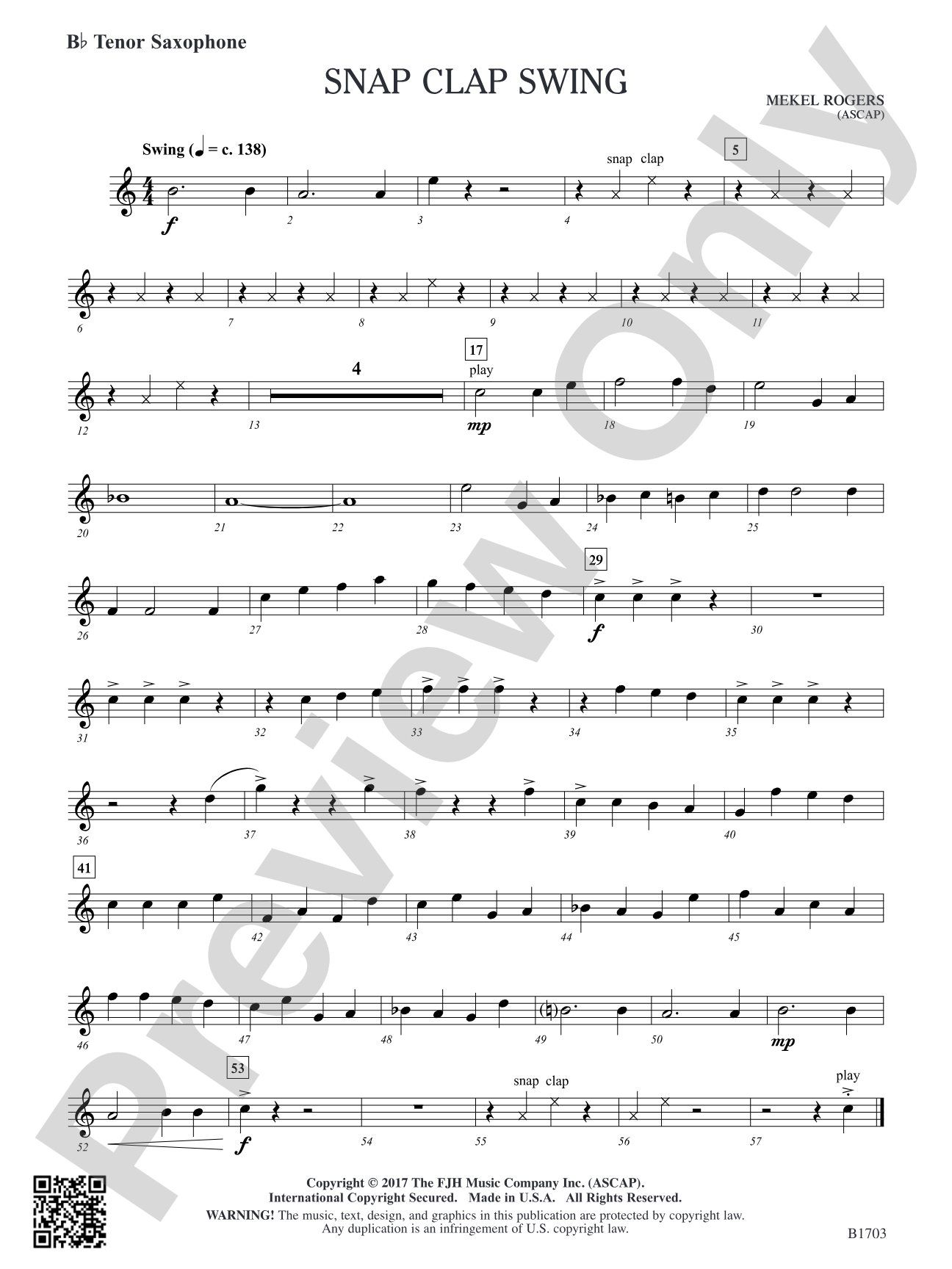 Snap Clap Swing: B-flat Tenor Saxophone