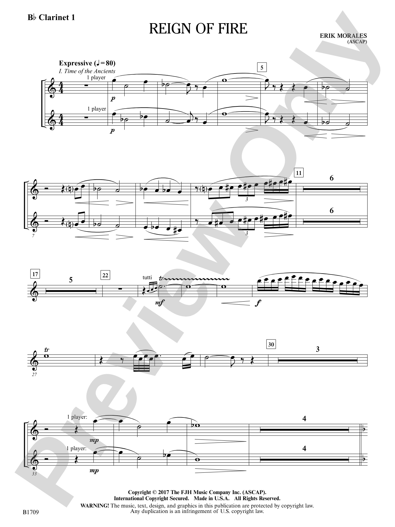 Reign of Fire: B-flat Clarinet 1