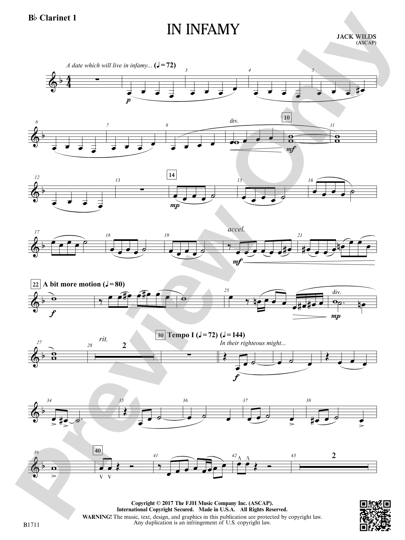 In Infamy: B-flat Clarinet 1