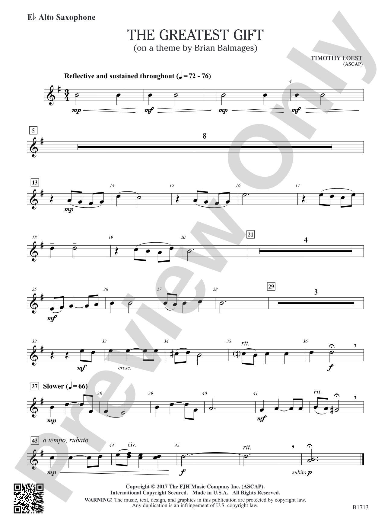 The Greatest Gift: E-flat Alto Saxophone