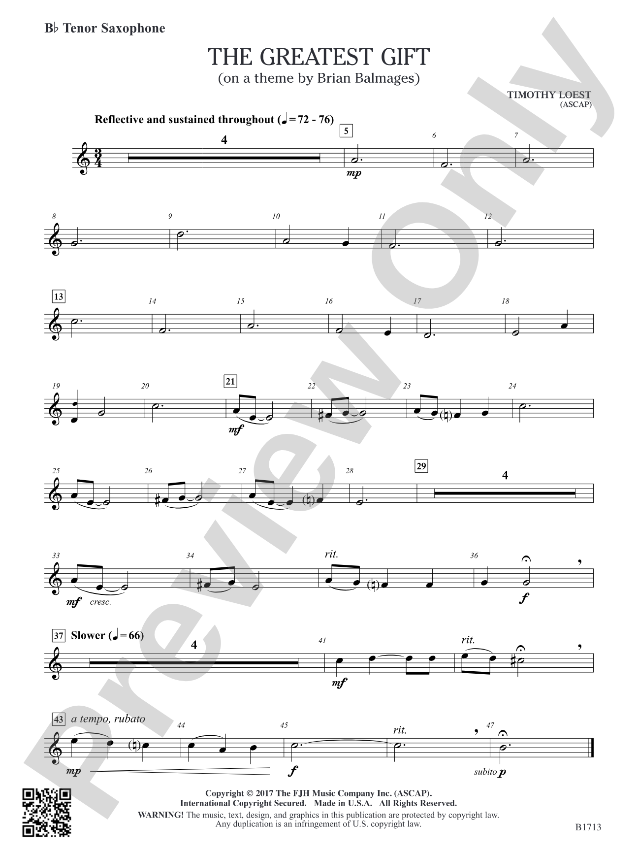 The Greatest Gift: B-flat Tenor Saxophone
