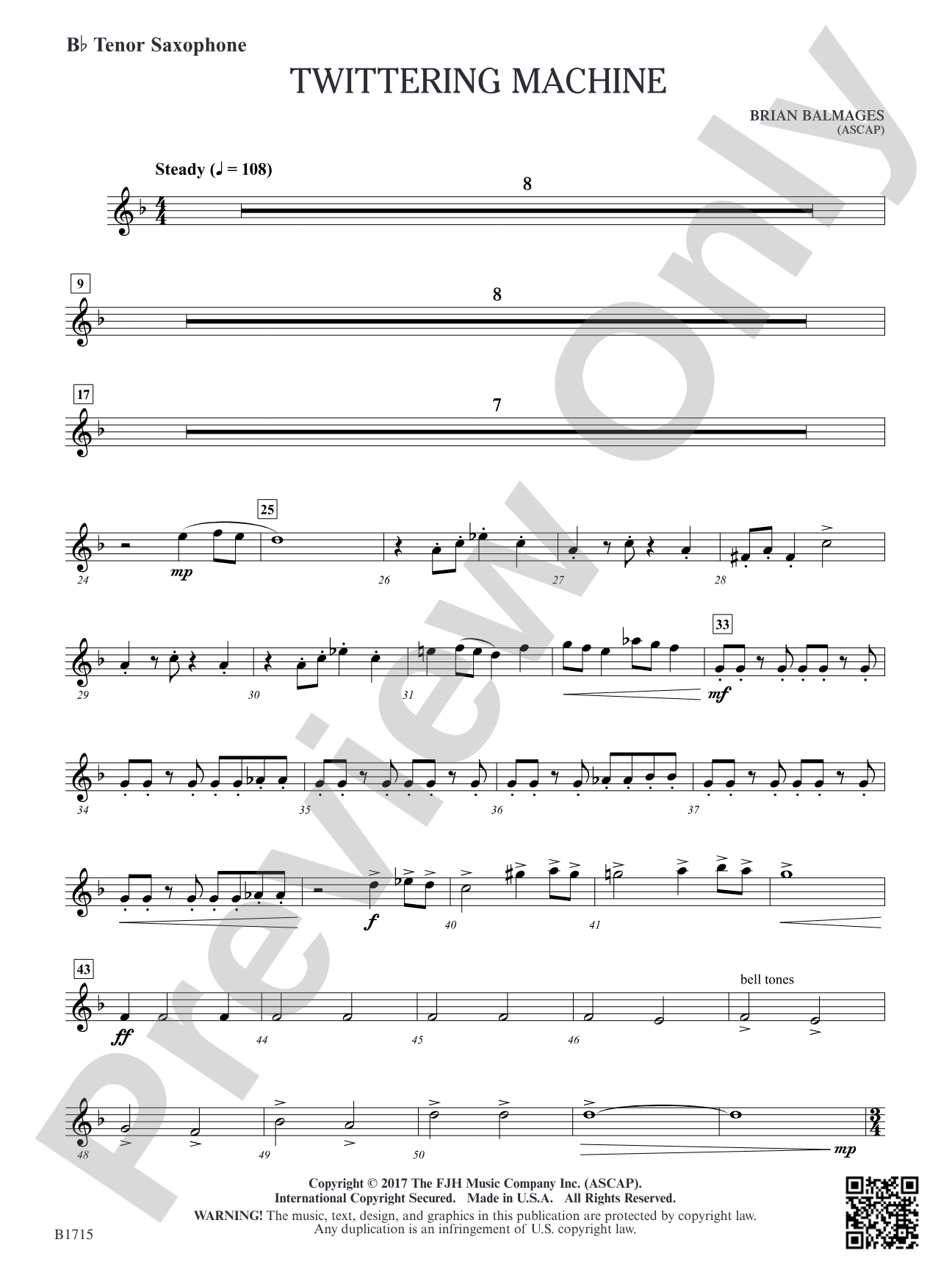 Twittering Machine: B-flat Tenor Saxophone