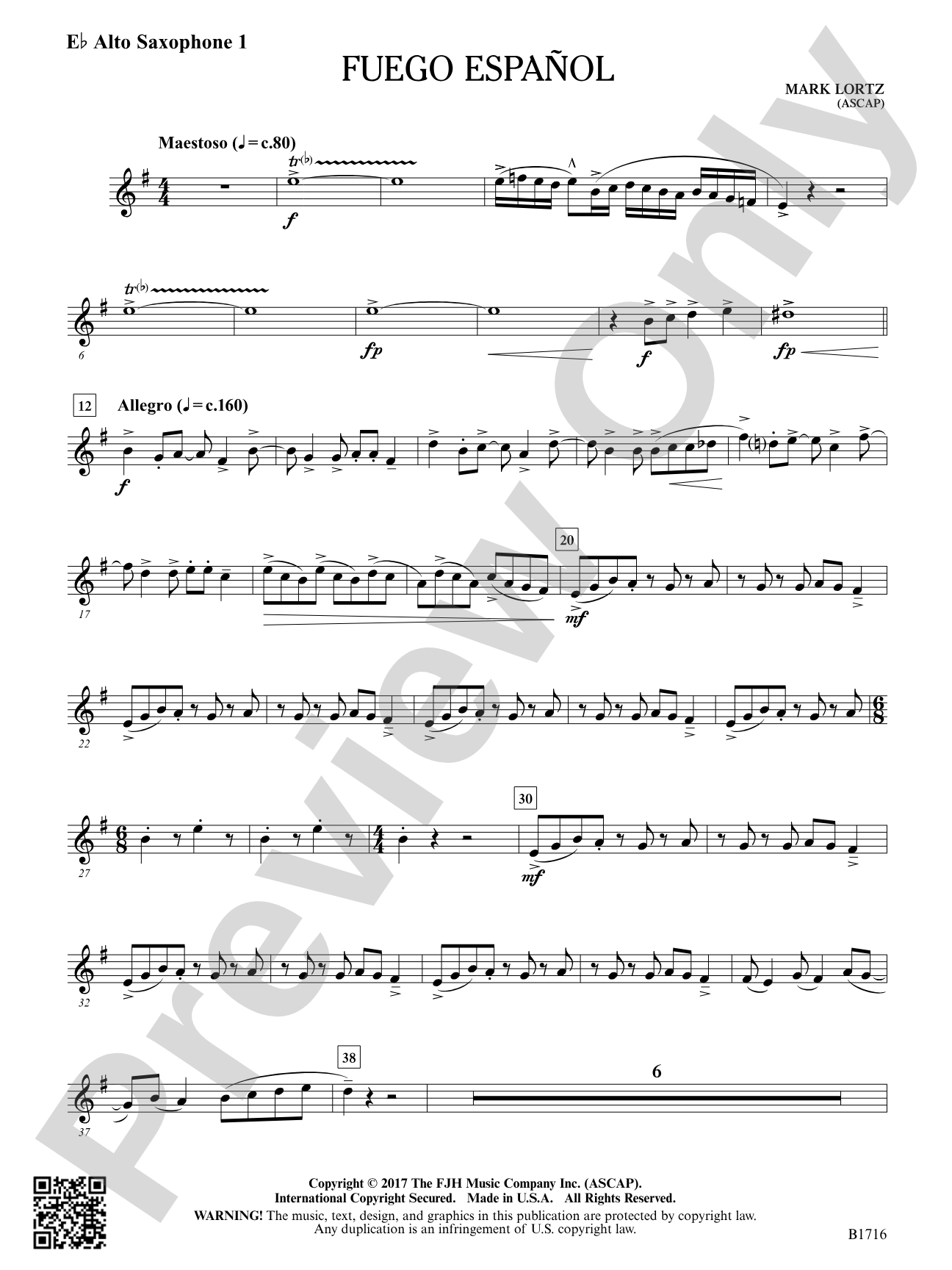 Fuego Espanol: E-flat Alto Saxophone 1