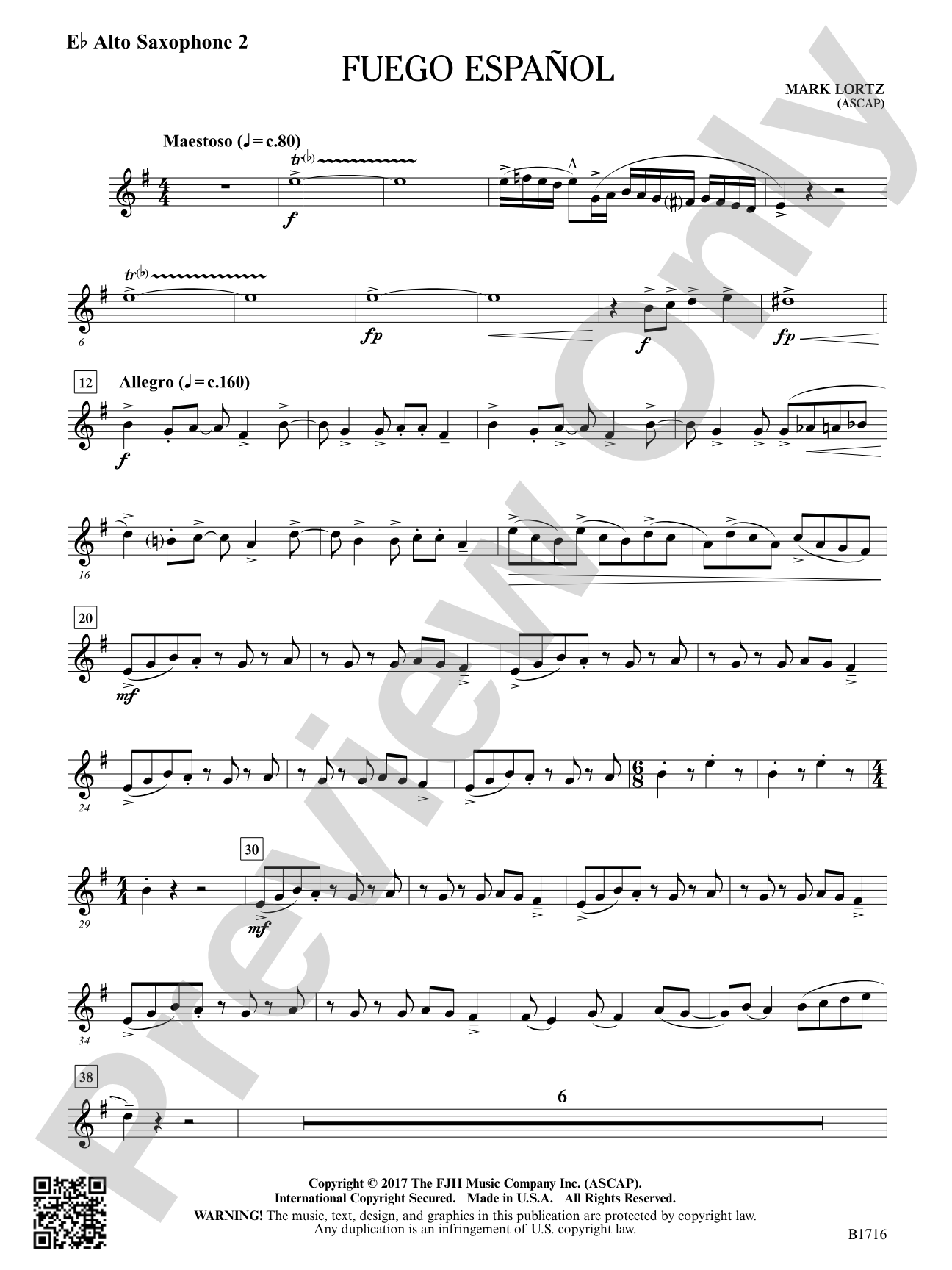 Fuego Espanol: E-flat Alto Saxophone 2