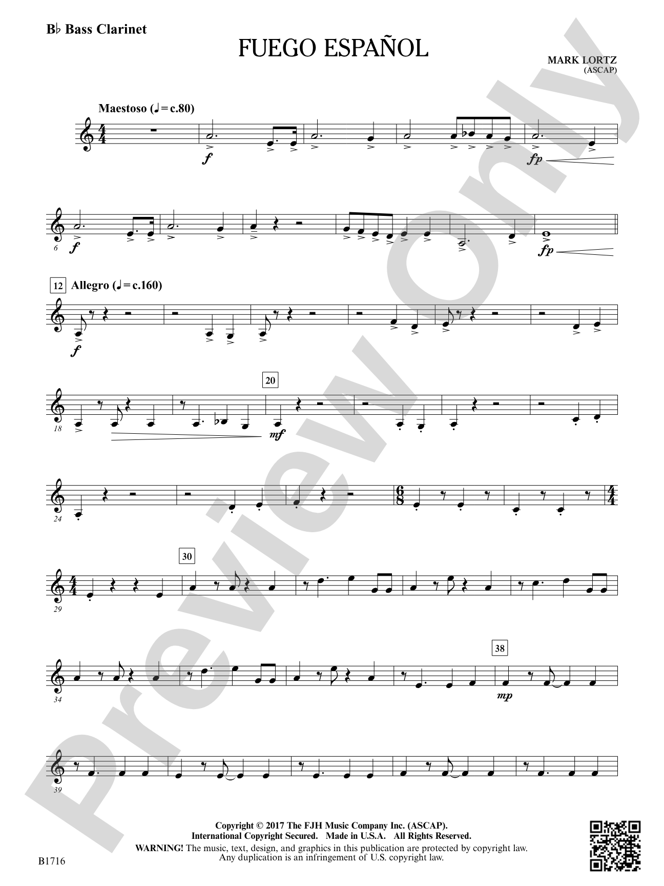 Fuego Espanol: B-flat Bass Clarinet