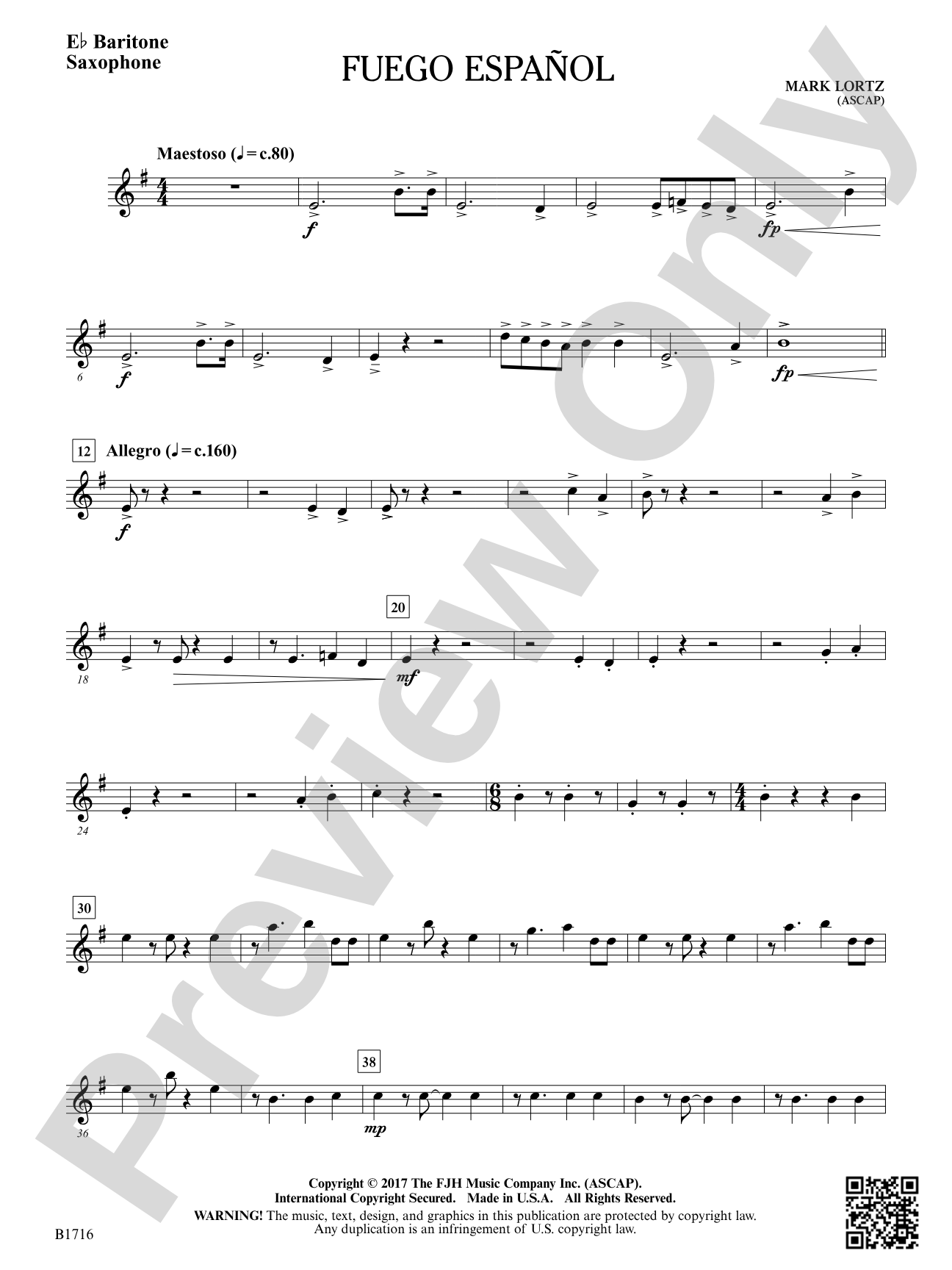 Fuego Espanol: E-flat Baritone Saxophone