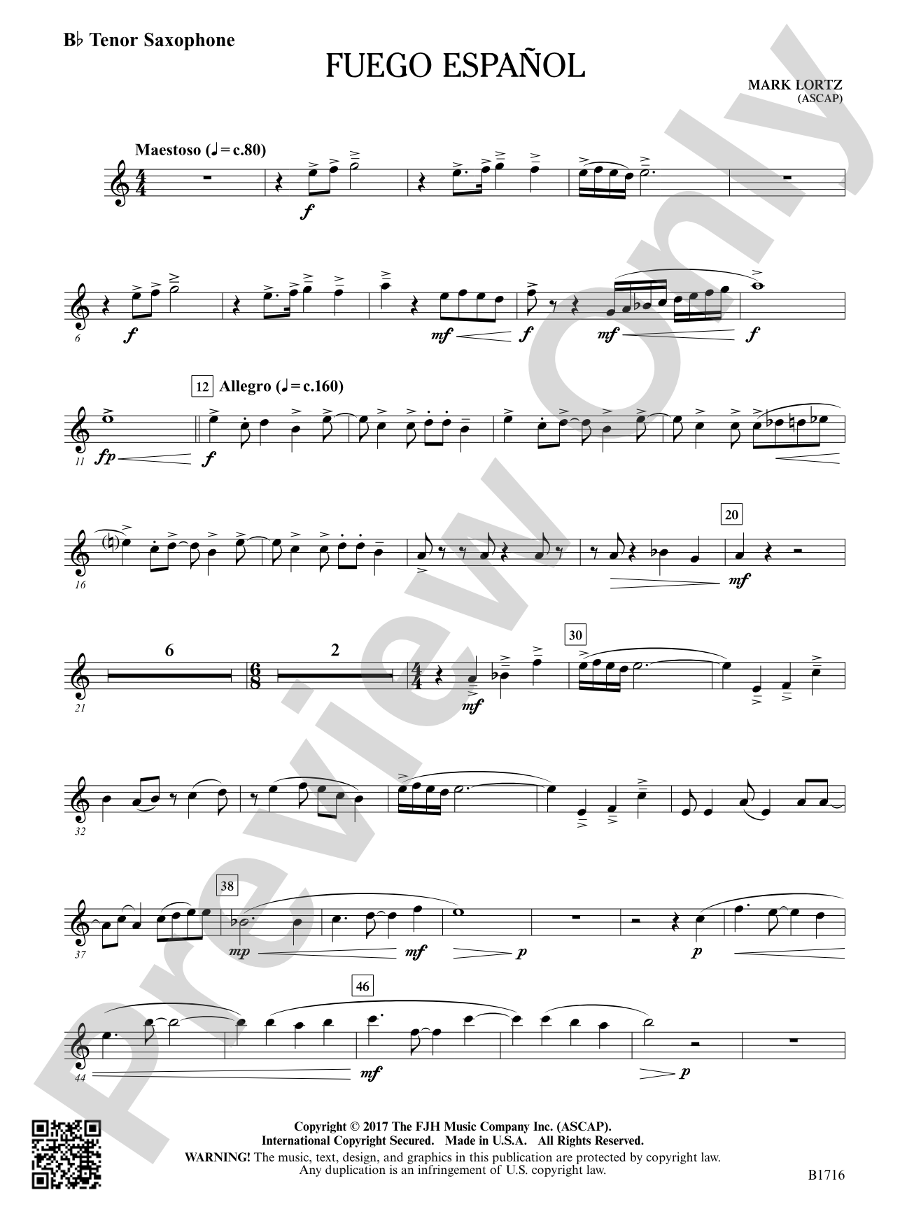 Fuego Espanol: B-flat Tenor Saxophone