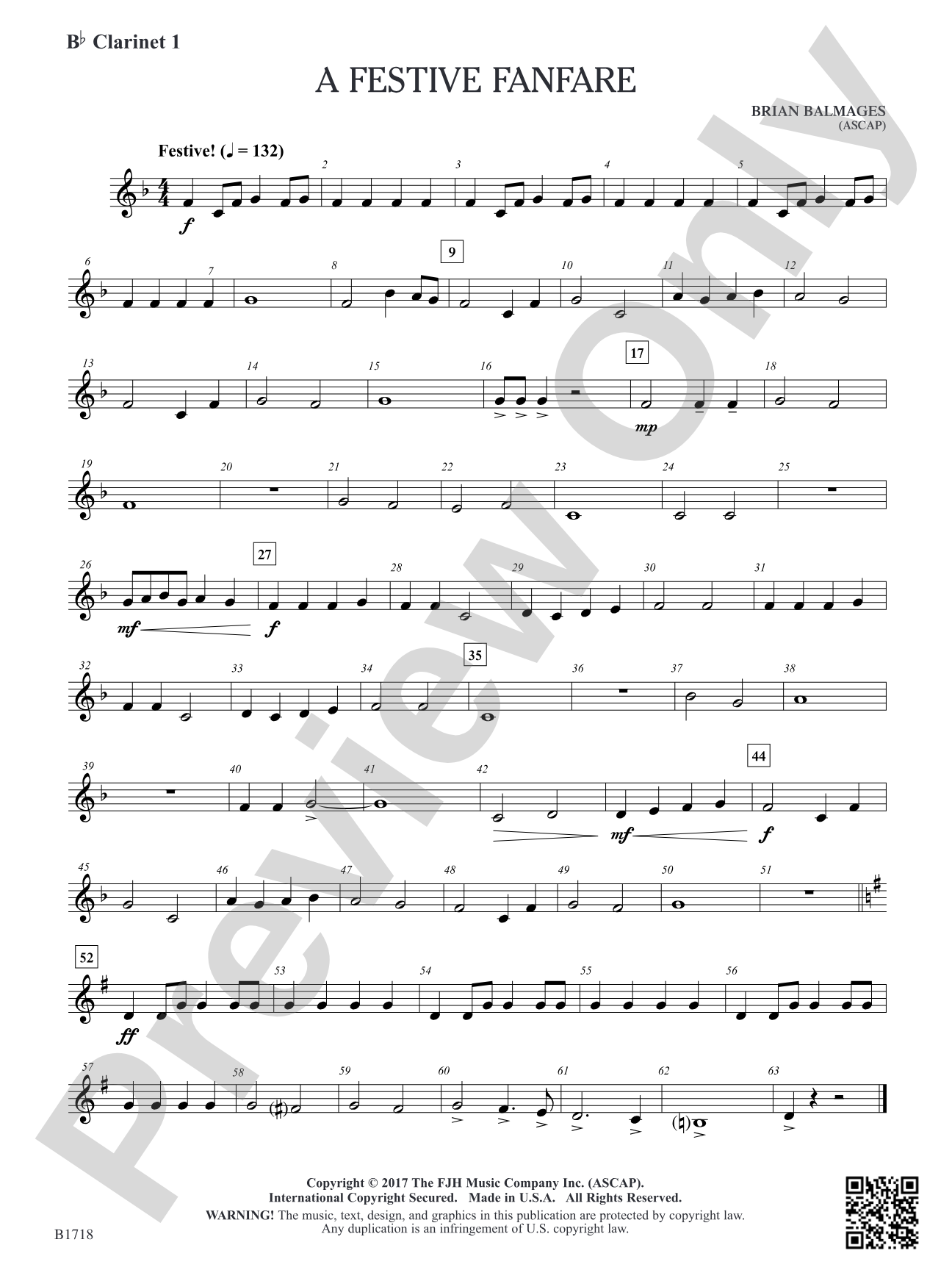 A Festive Fanfare: B-flat Clarinet 1