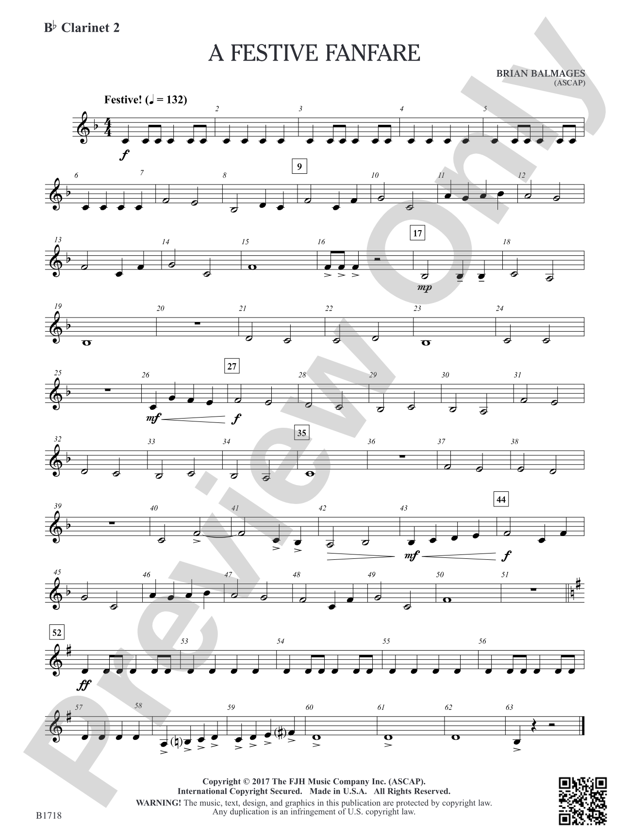 A Festive Fanfare: B-flat Clarinet 2