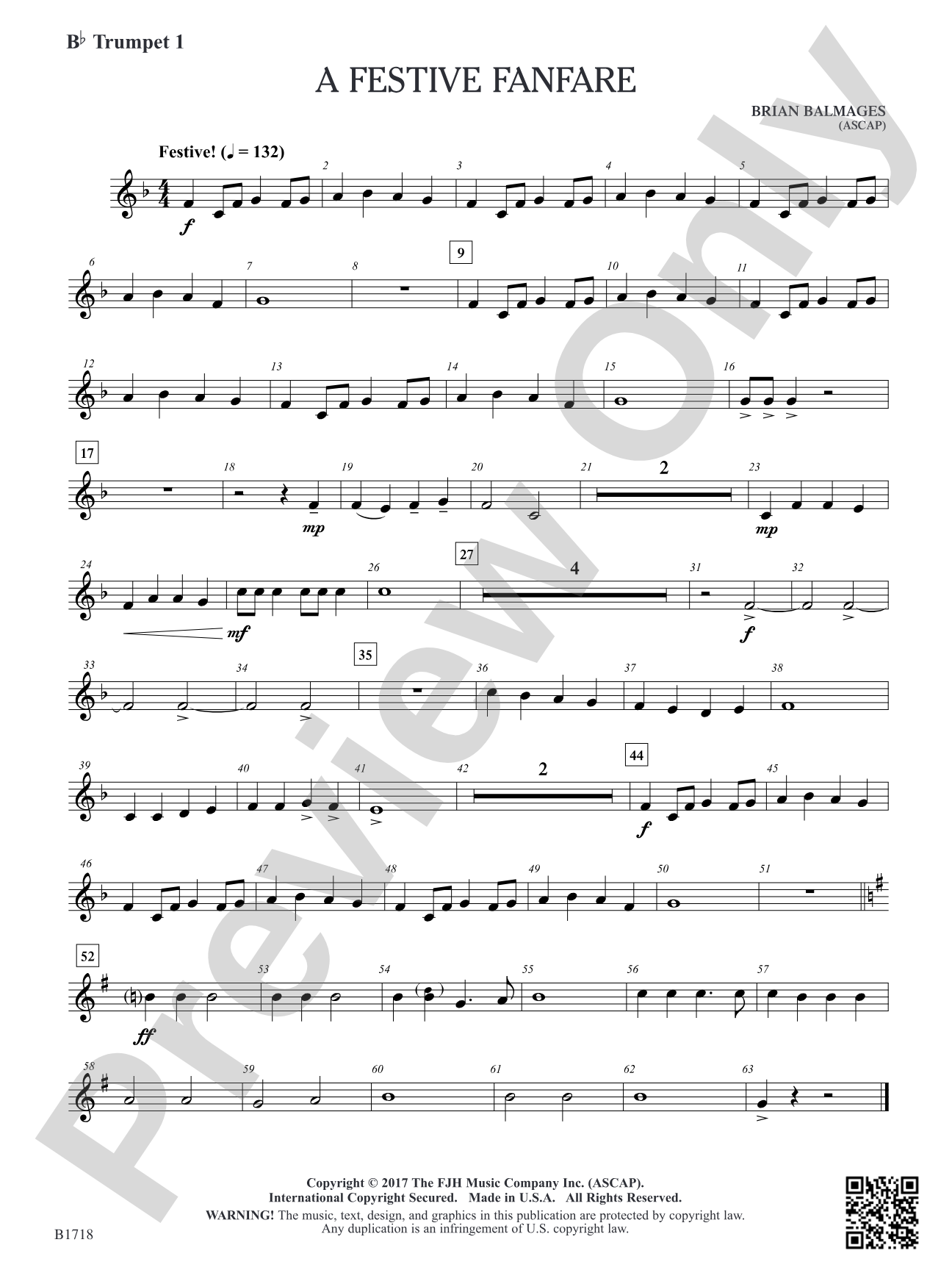 A Festive Fanfare: B-flat Trumpet 1