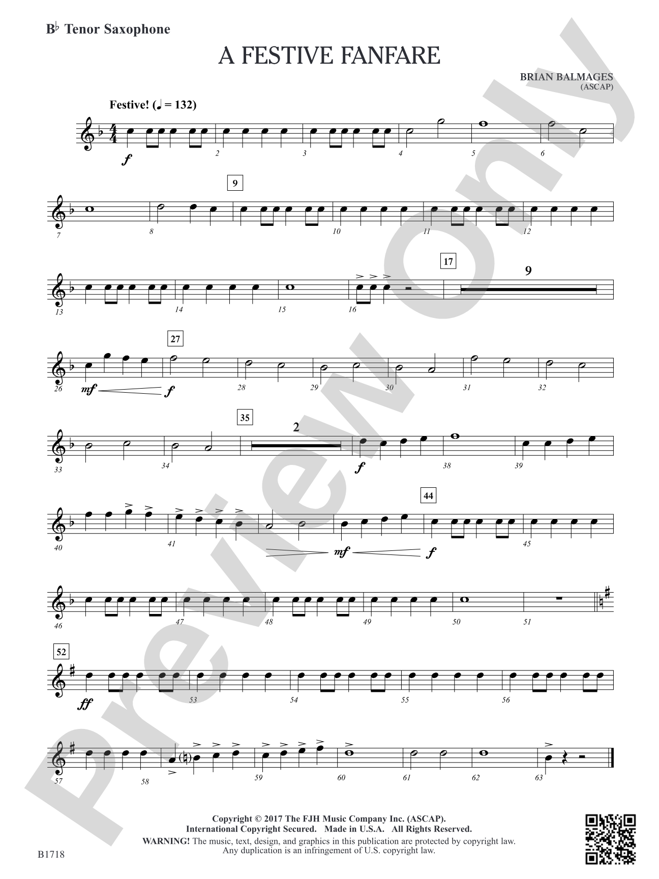 A Festive Fanfare: B-flat Tenor Saxophone