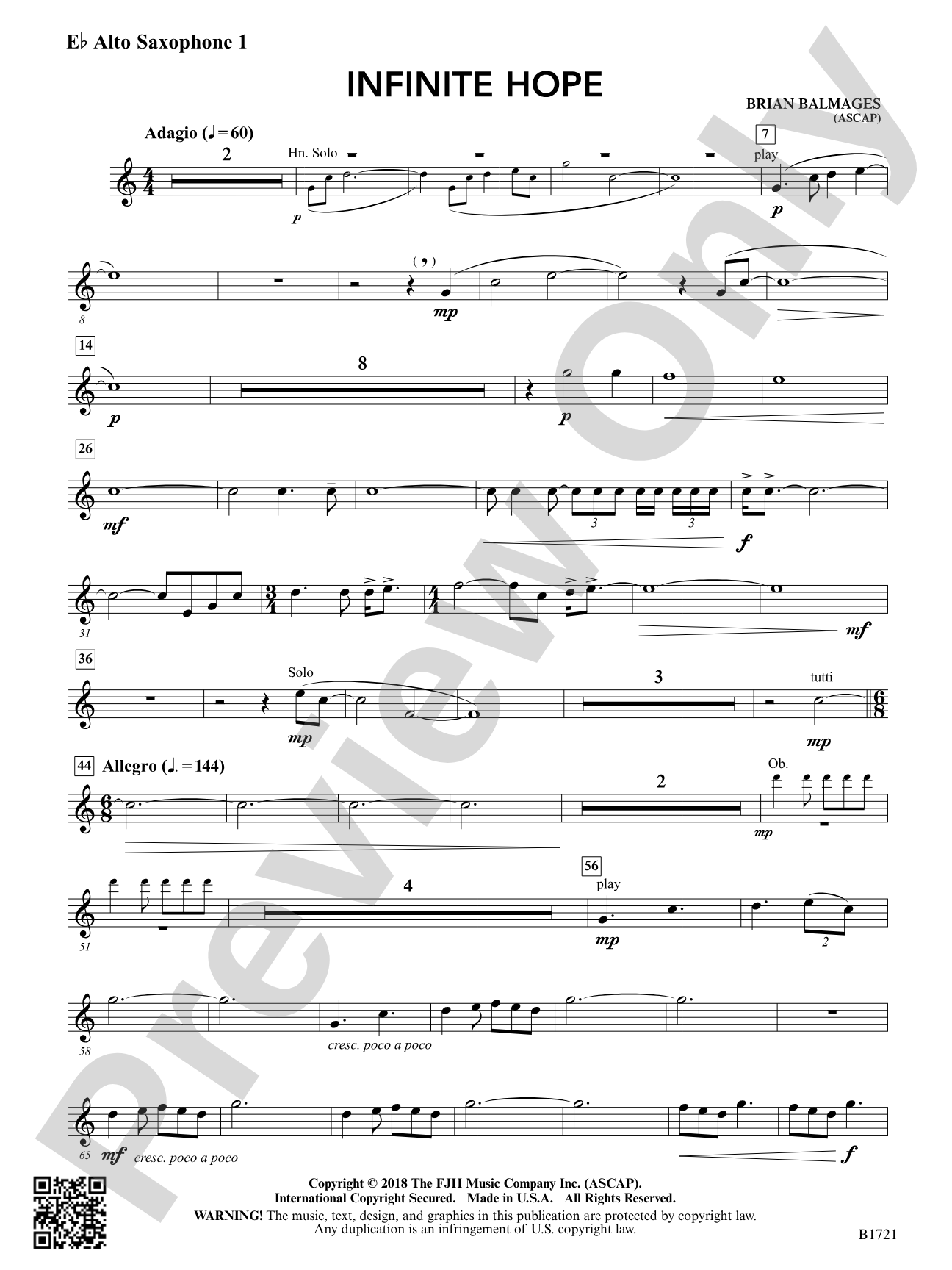 Infinite Hope: E-flat Alto Saxophone 1