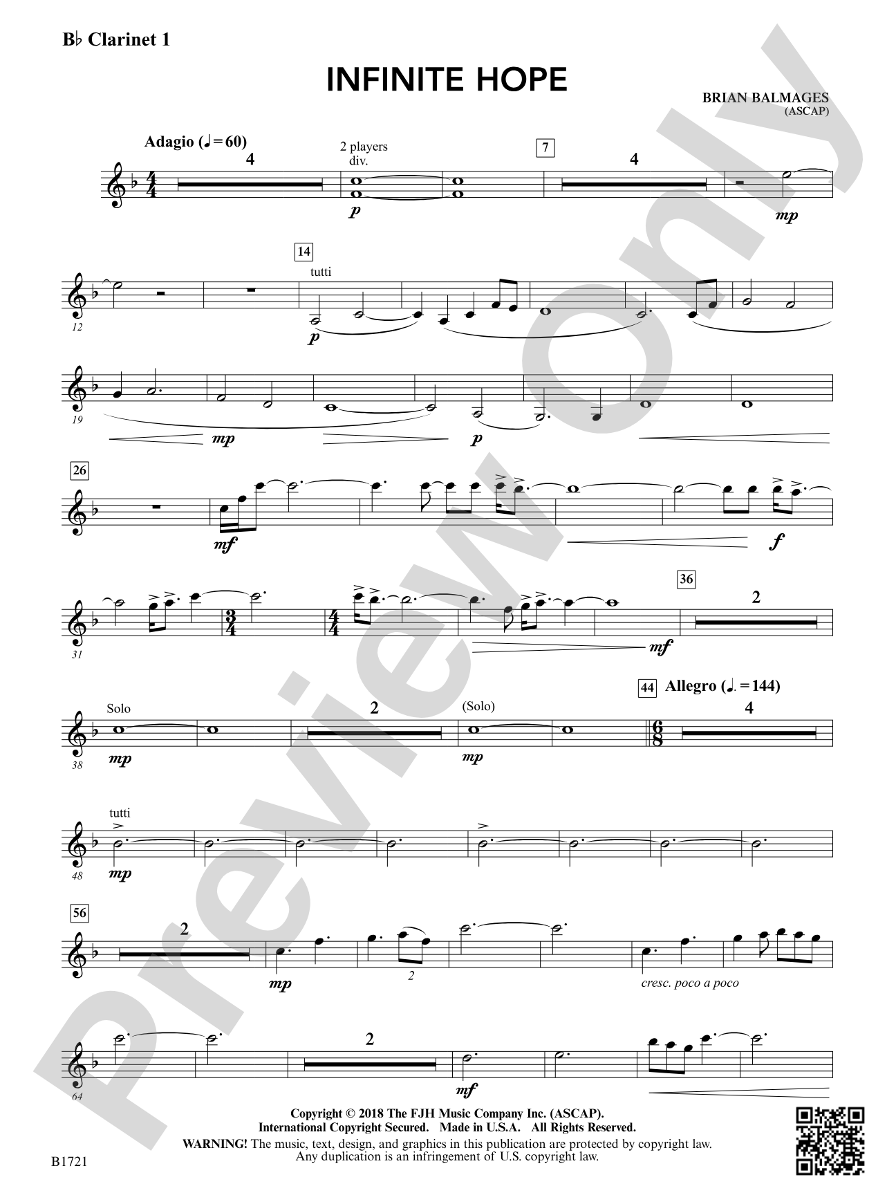 Infinite Hope: B-flat Clarinet 1
