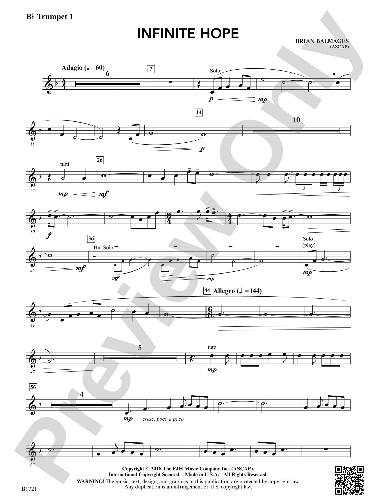 Infinite Hope: B-flat Trumpet 1