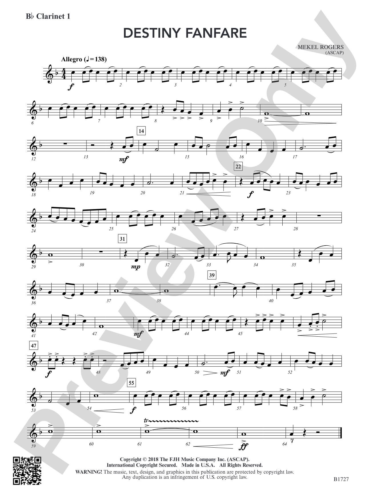 Destiny Fanfare: B-flat Clarinet 1