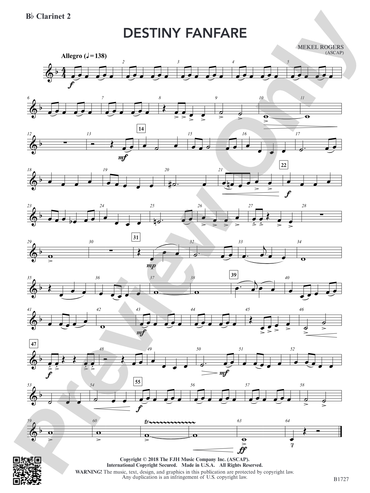 Destiny Fanfare: B-flat Clarinet 2