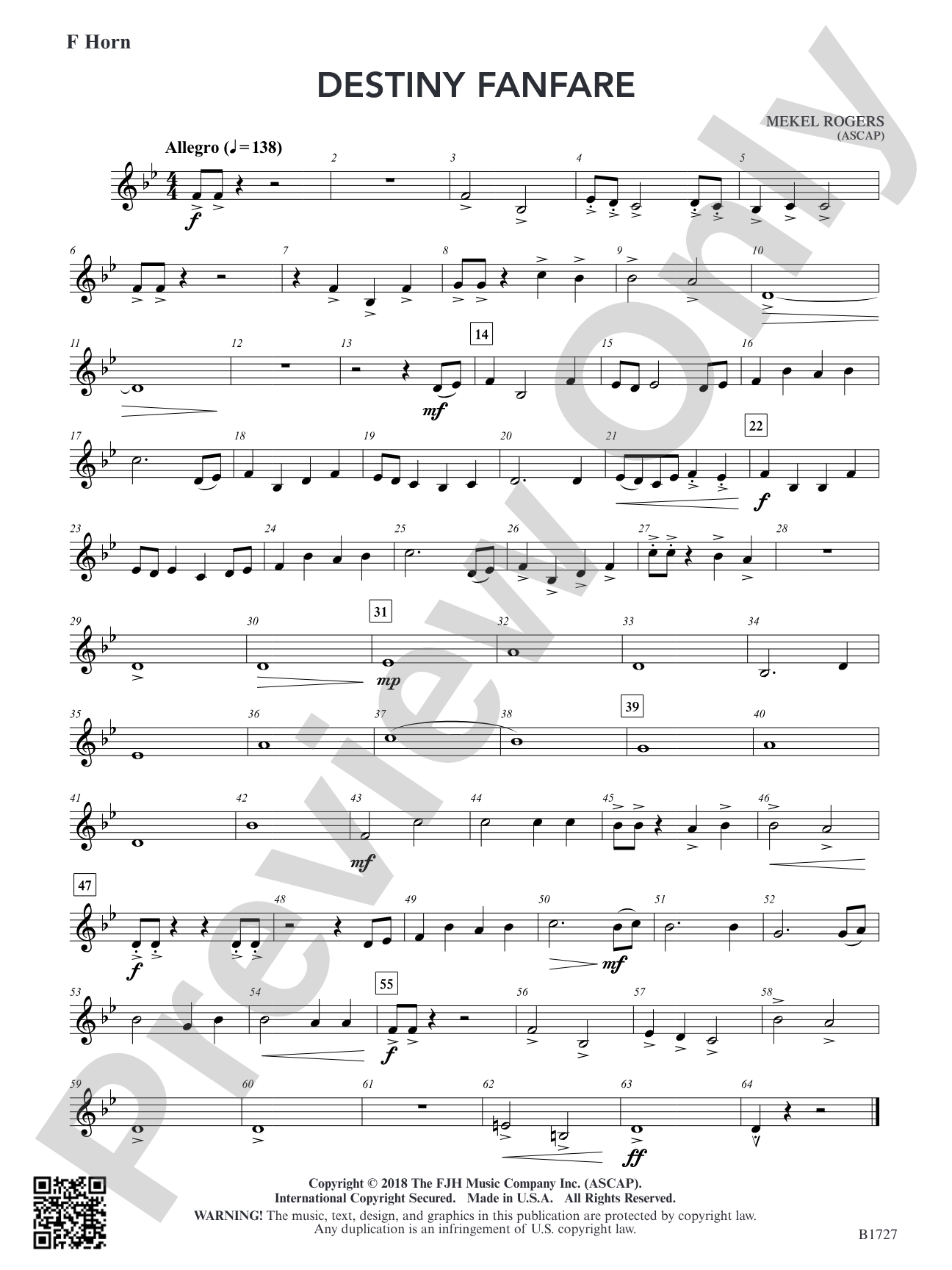 Destiny Fanfare: F Horn