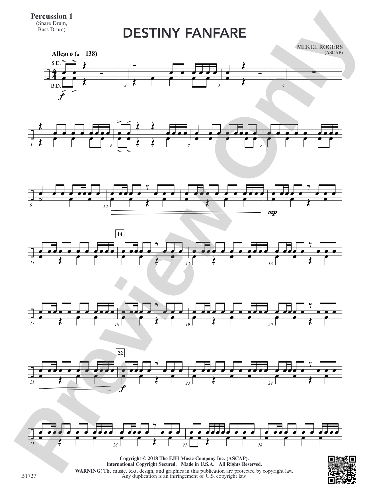 Destiny Fanfare: Percussion 1