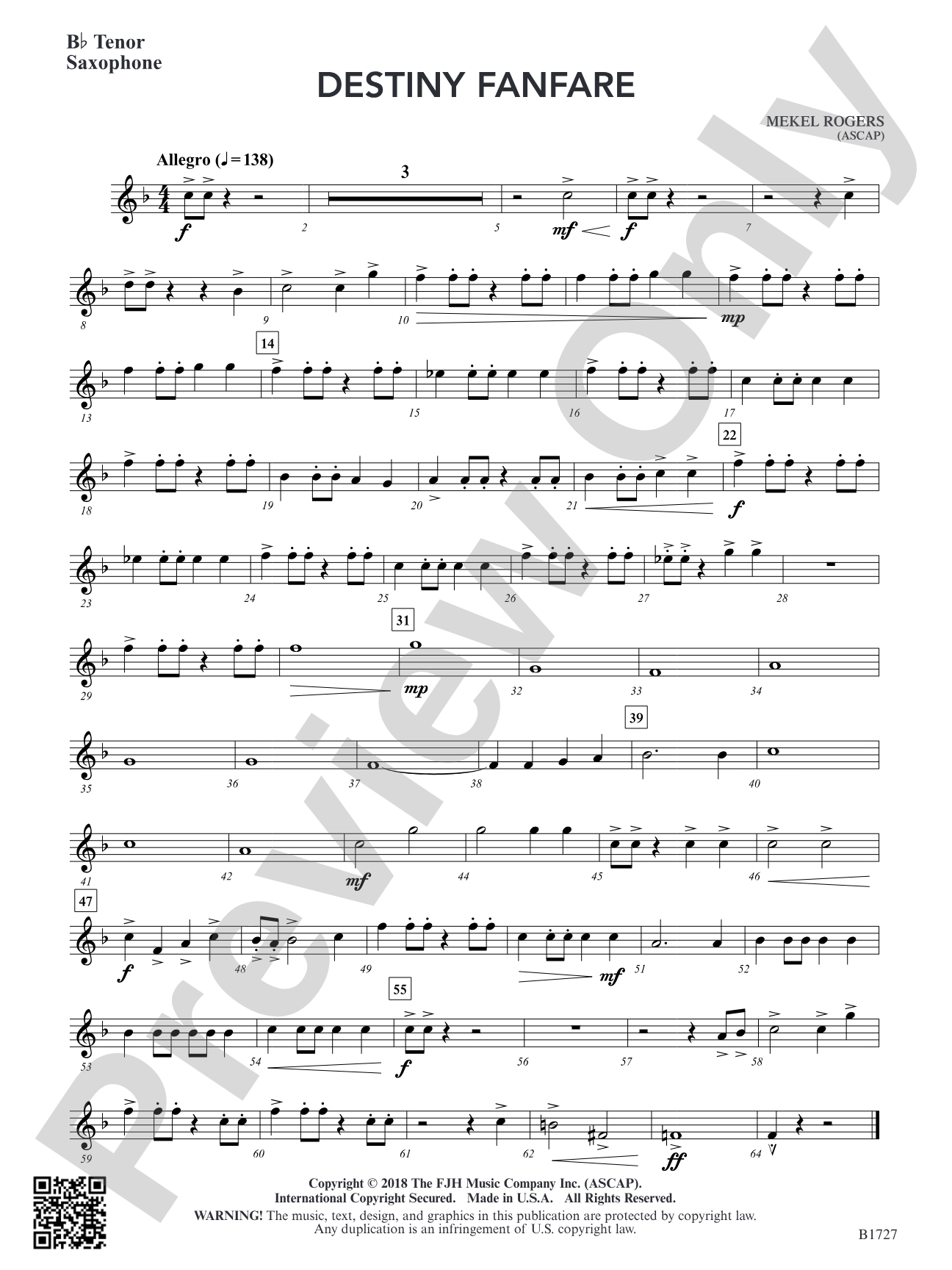 Destiny Fanfare: B-flat Tenor Saxophone