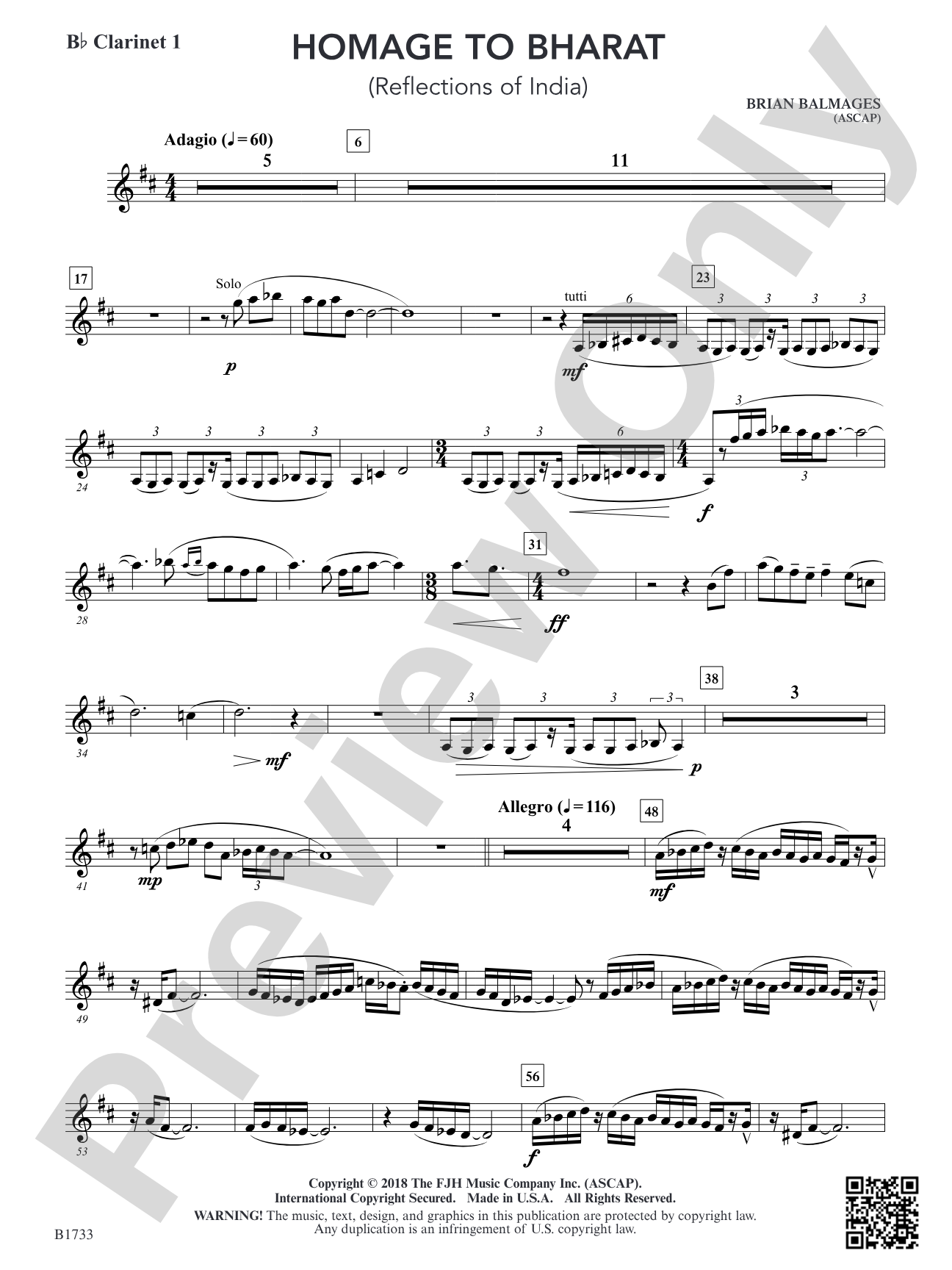 Homage to Bharat: B-flat Clarinet 1