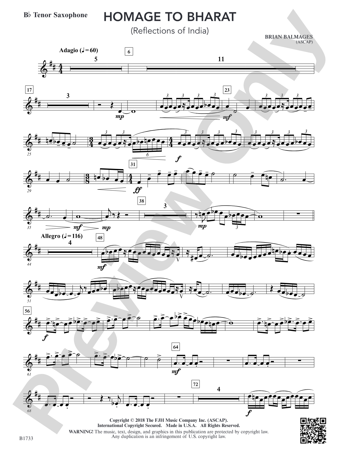 Homage to Bharat: B-flat Tenor Saxophone