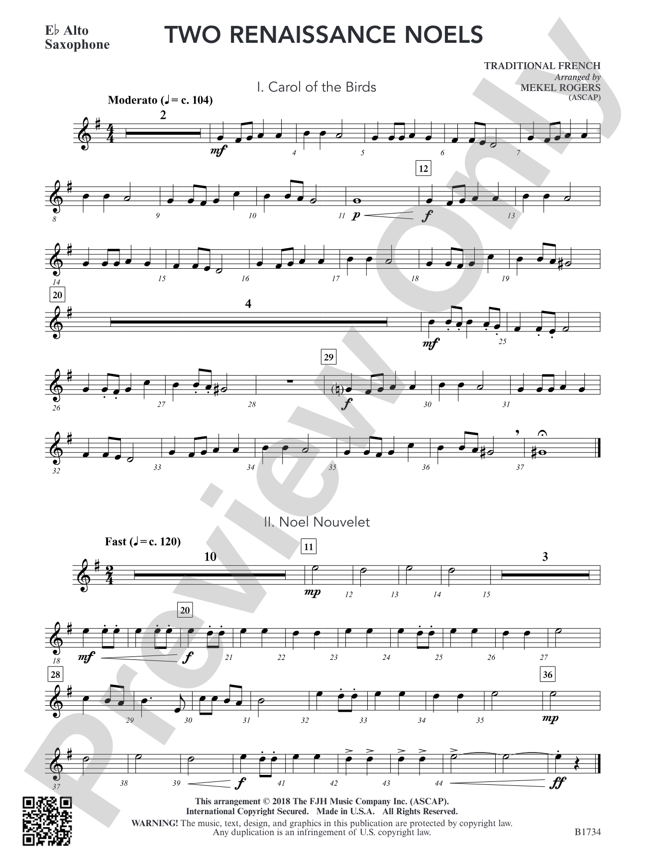 Two Renaissance Noels: E-flat Alto Saxophone