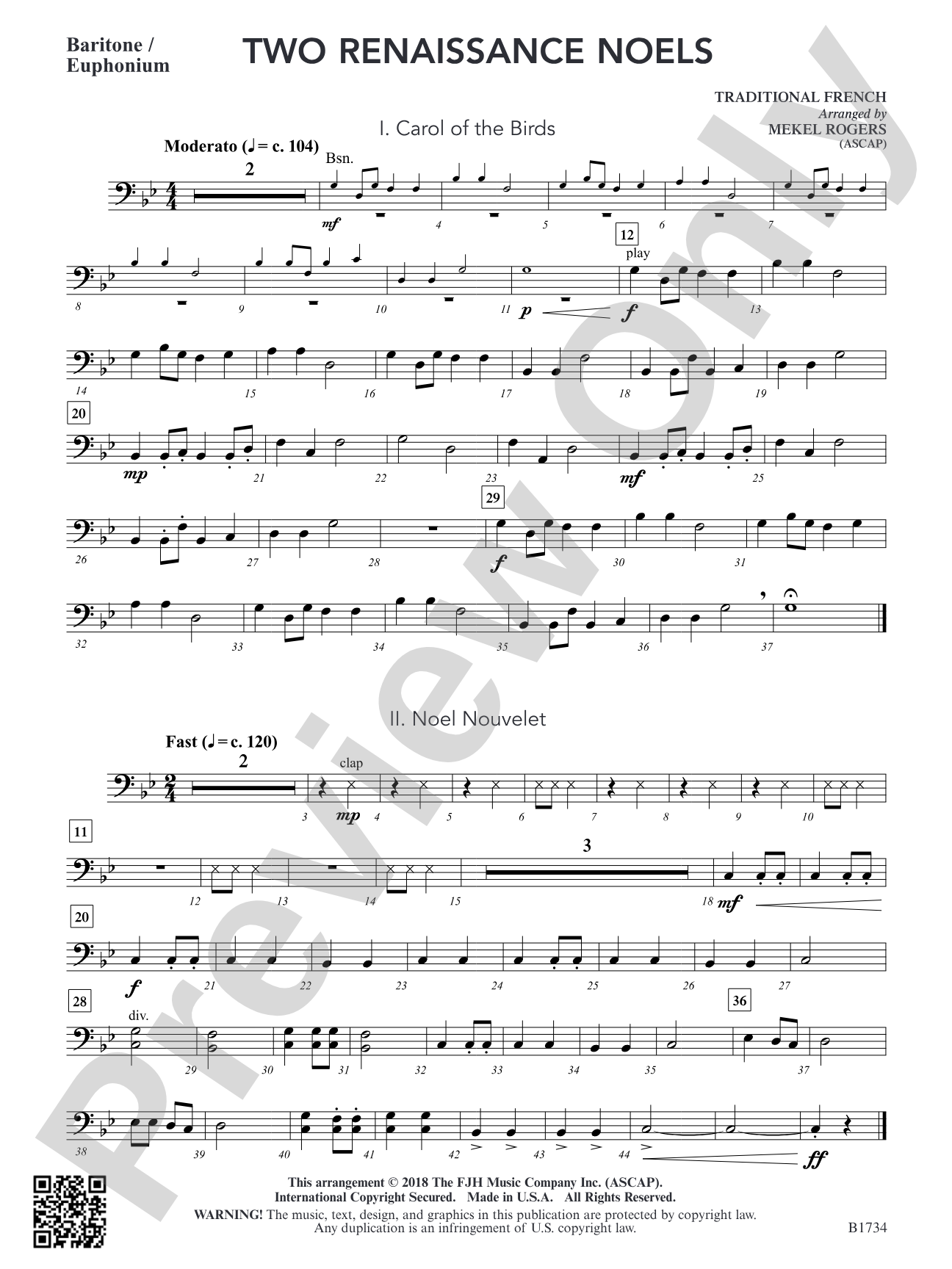Two Renaissance Noels: Baritone / Euphonium