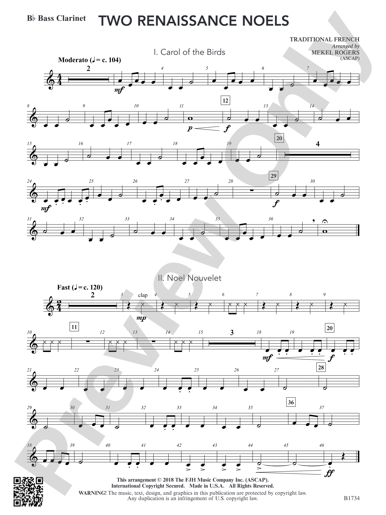 Two Renaissance Noels: B-flat Bass Clarinet