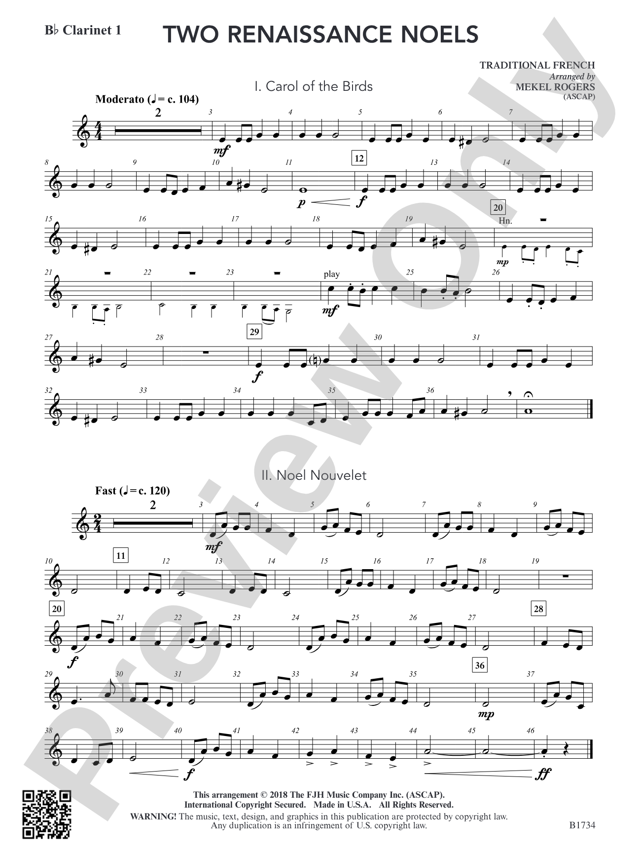 Two Renaissance Noels: B-flat Clarinet 1