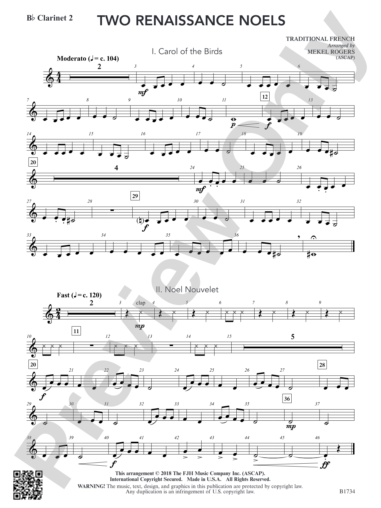 Two Renaissance Noels: B-flat Clarinet 2