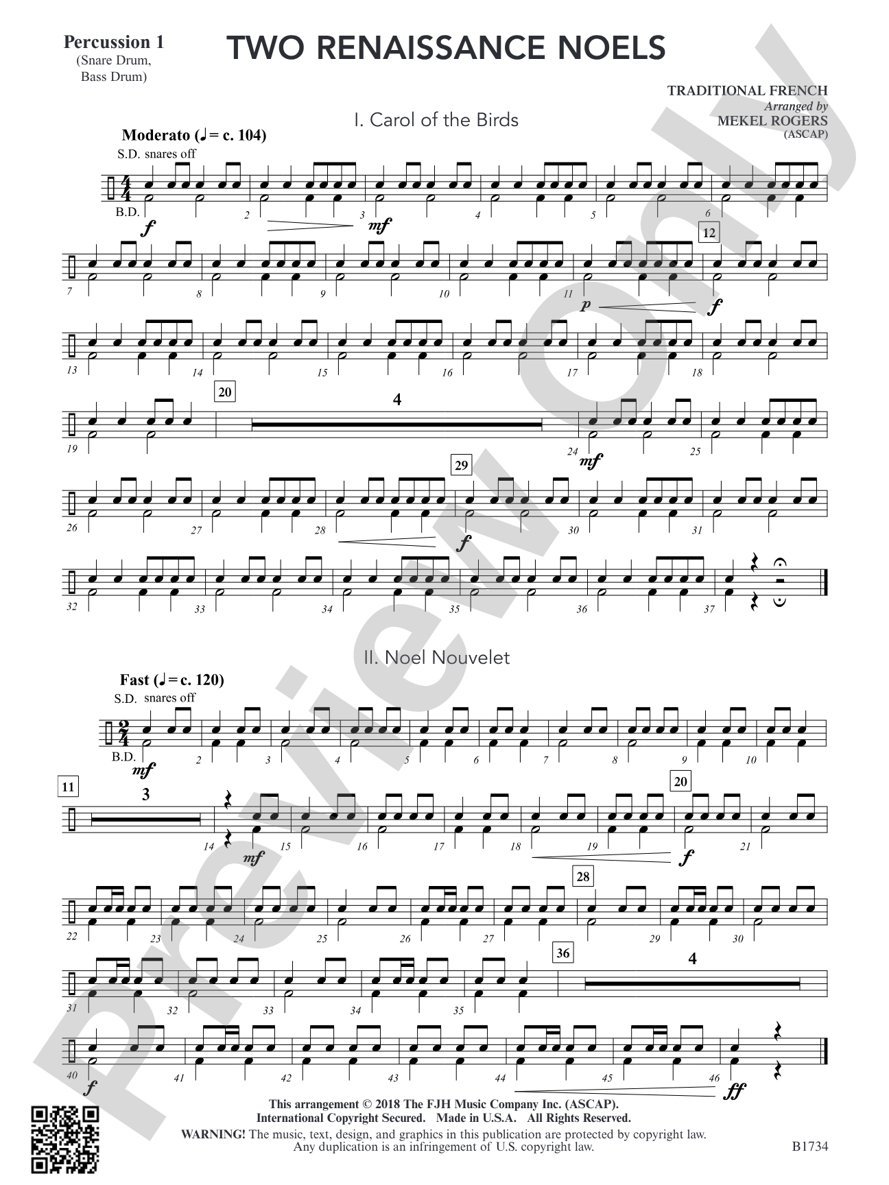 Two Renaissance Noels: Percussion 1