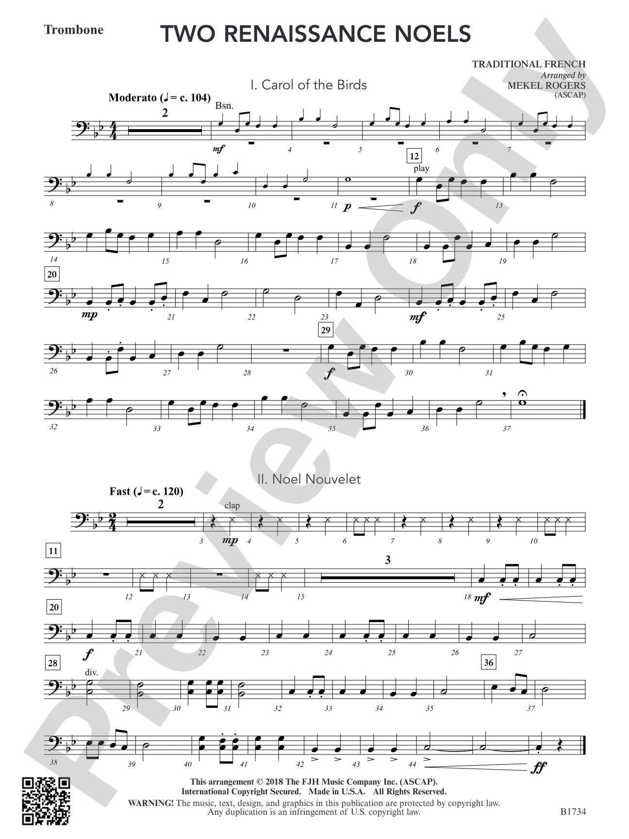 Two Renaissance Noels: Trombone