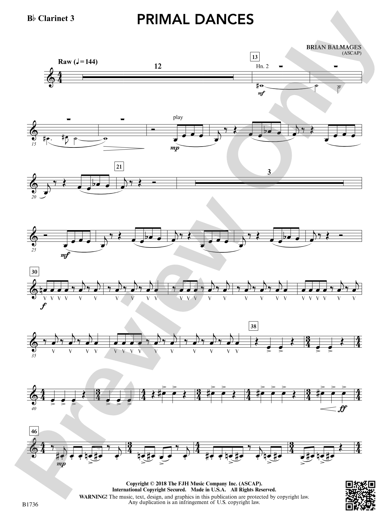 Primal Dances: B-flat Clarinet 3