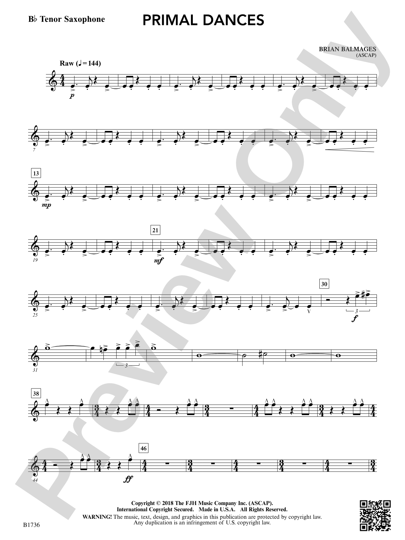 Primal Dances: B-flat Tenor Saxophone
