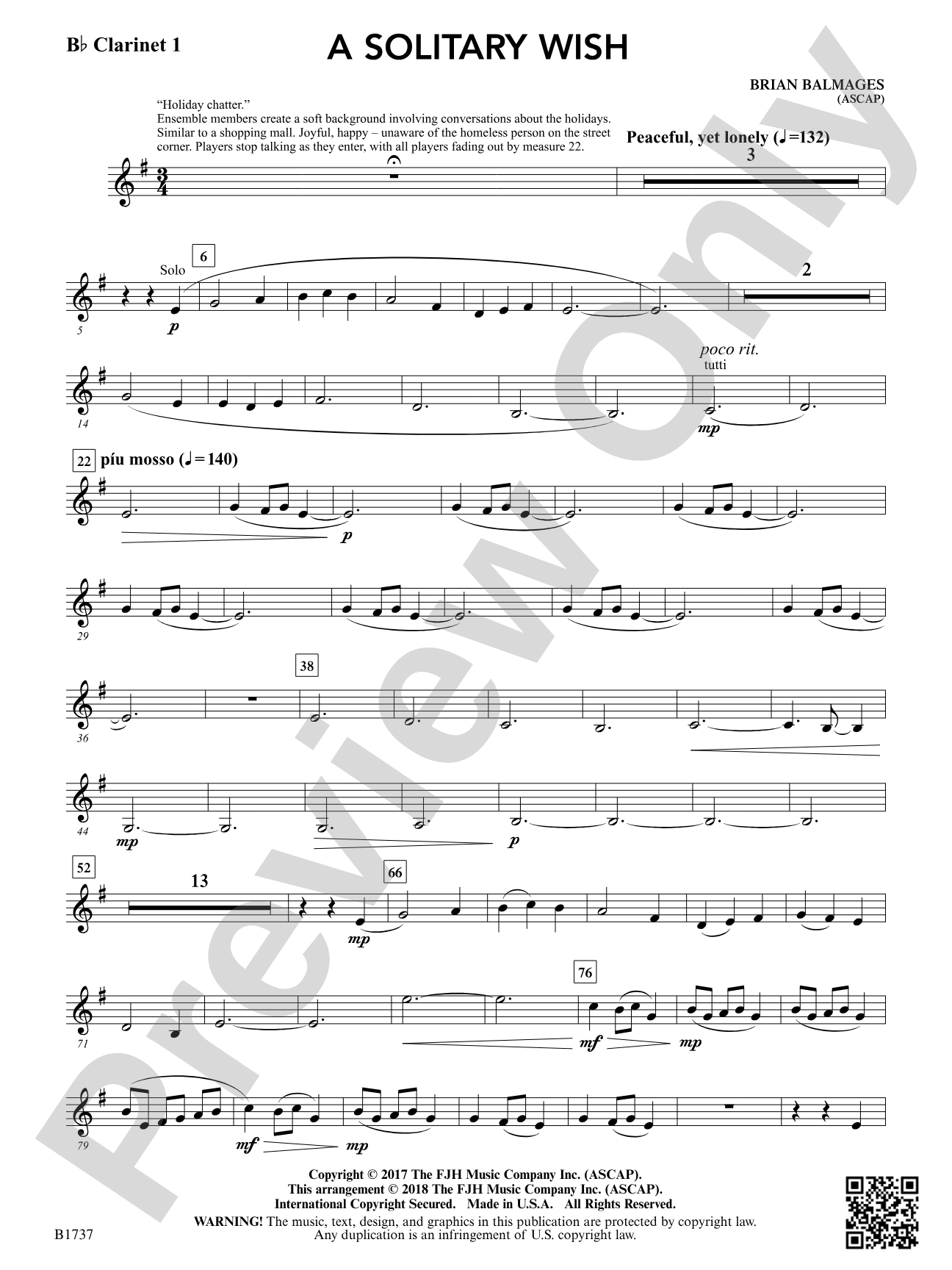 A Solitary Wish: B-flat Clarinet 1