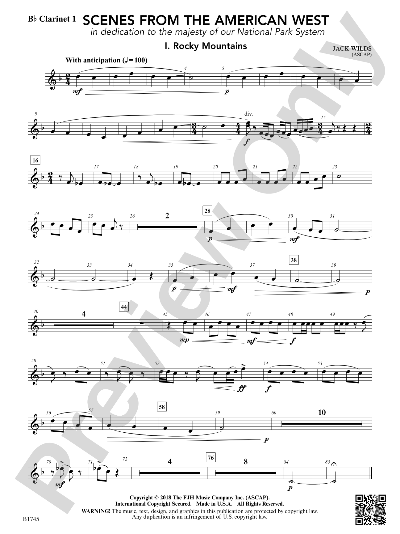 Scenes from the American West: B-flat Clarinet 1