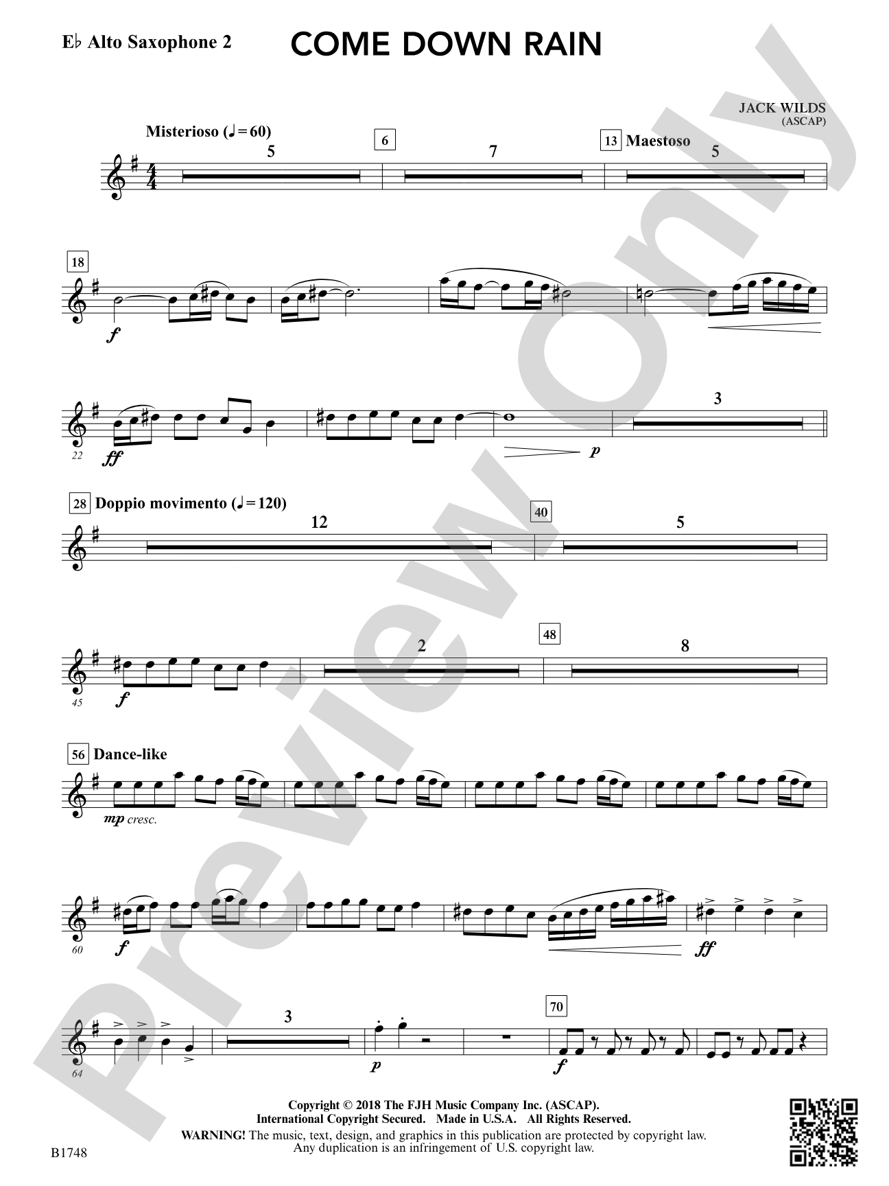 Come Down Rain: E-flat Alto Saxophone 2