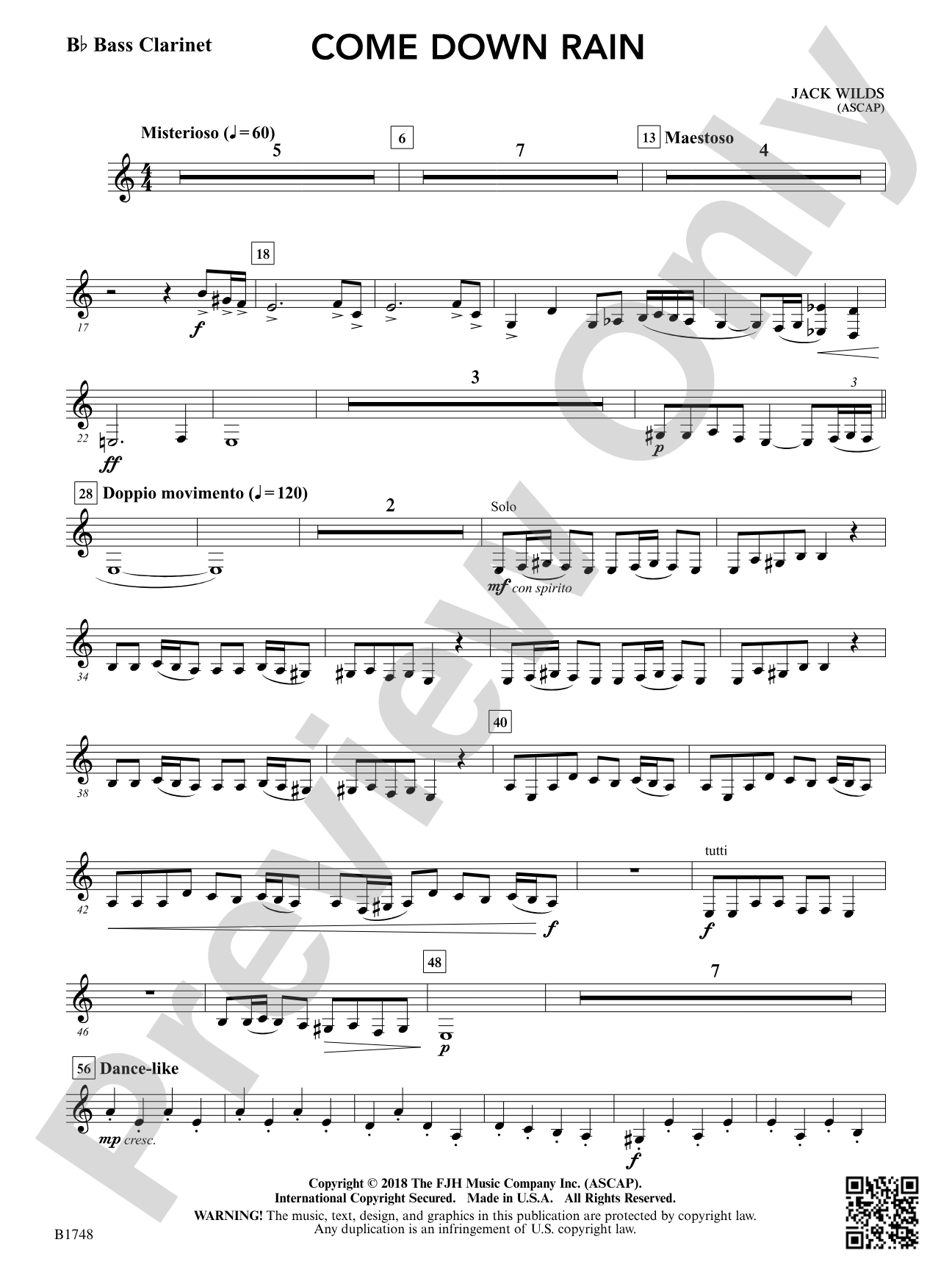 Come Down Rain: B-flat Bass Clarinet