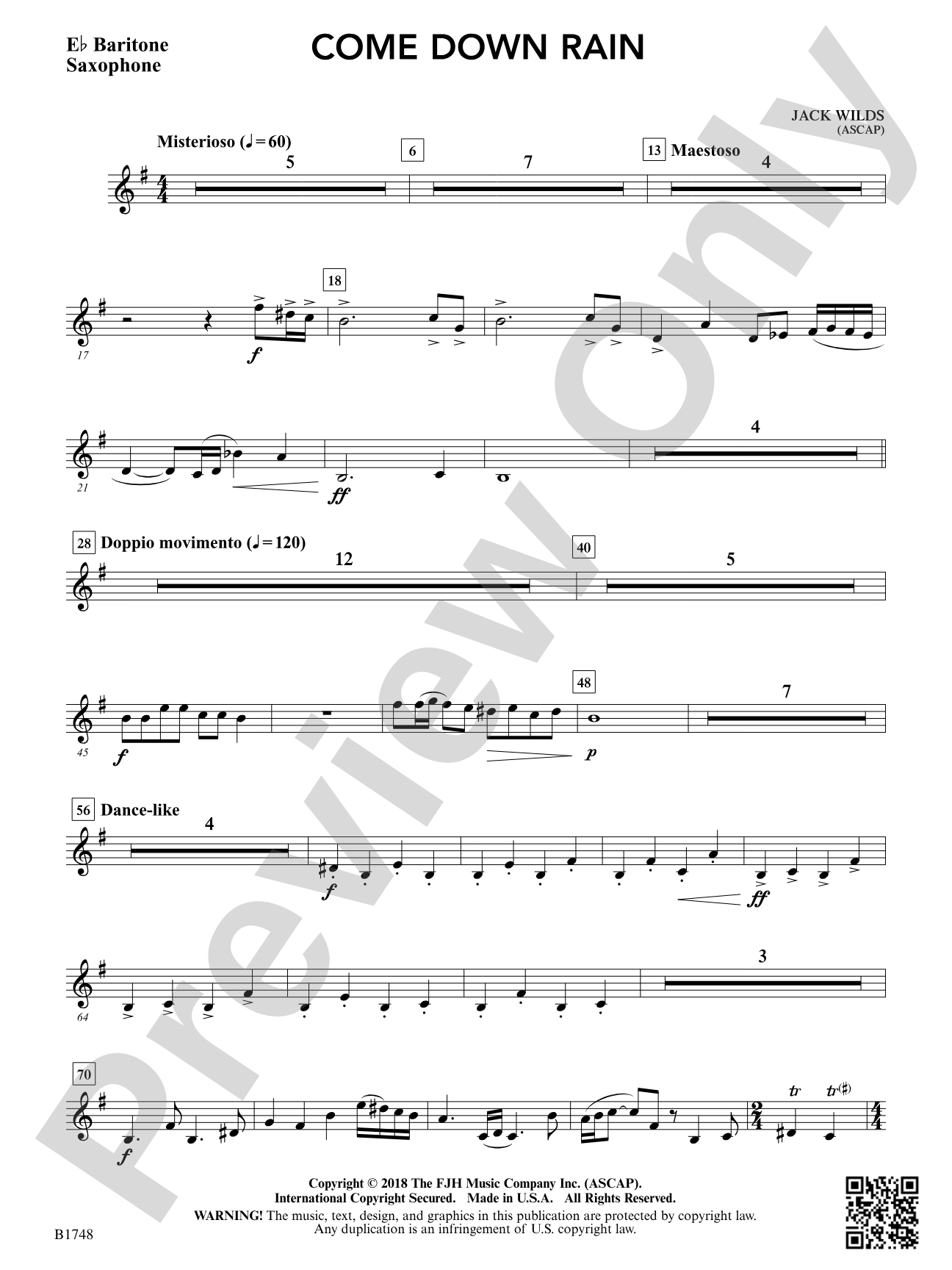 Come Down Rain: E-flat Baritone Saxophone