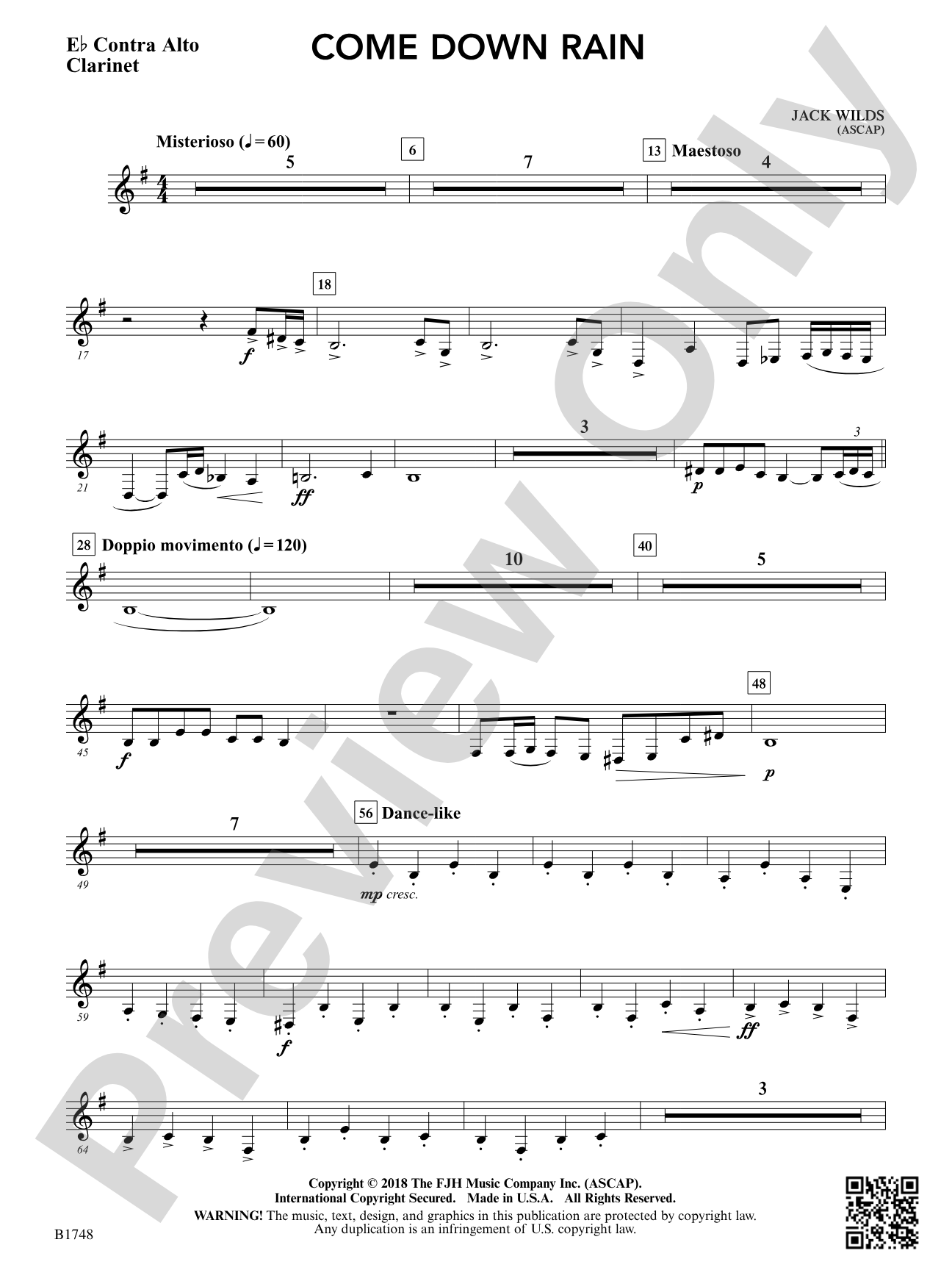 Come Down Rain: E-flat Contra Alto Clarinet