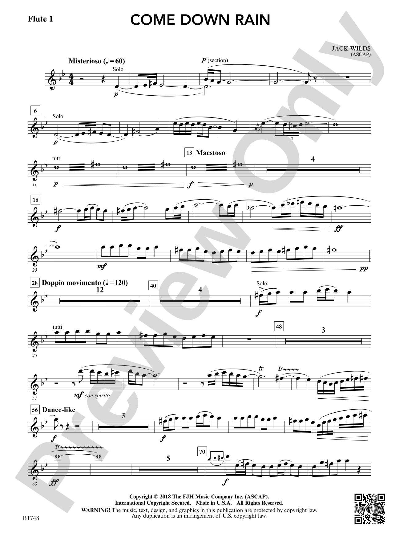 Come Down Rain: Flute 1