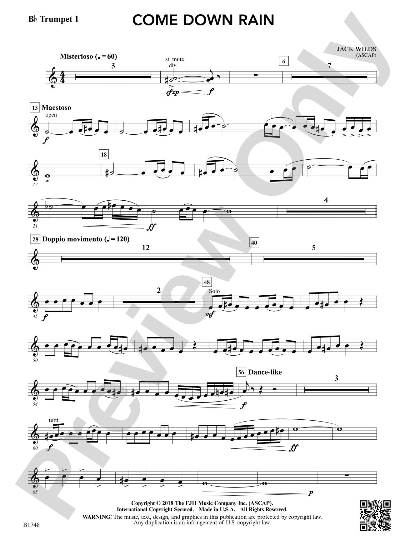 Come Down Rain: B-flat Trumpet 1