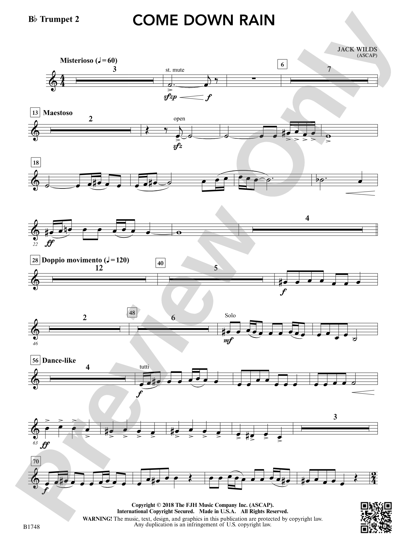 Come Down Rain: B-flat Trumpet 2
