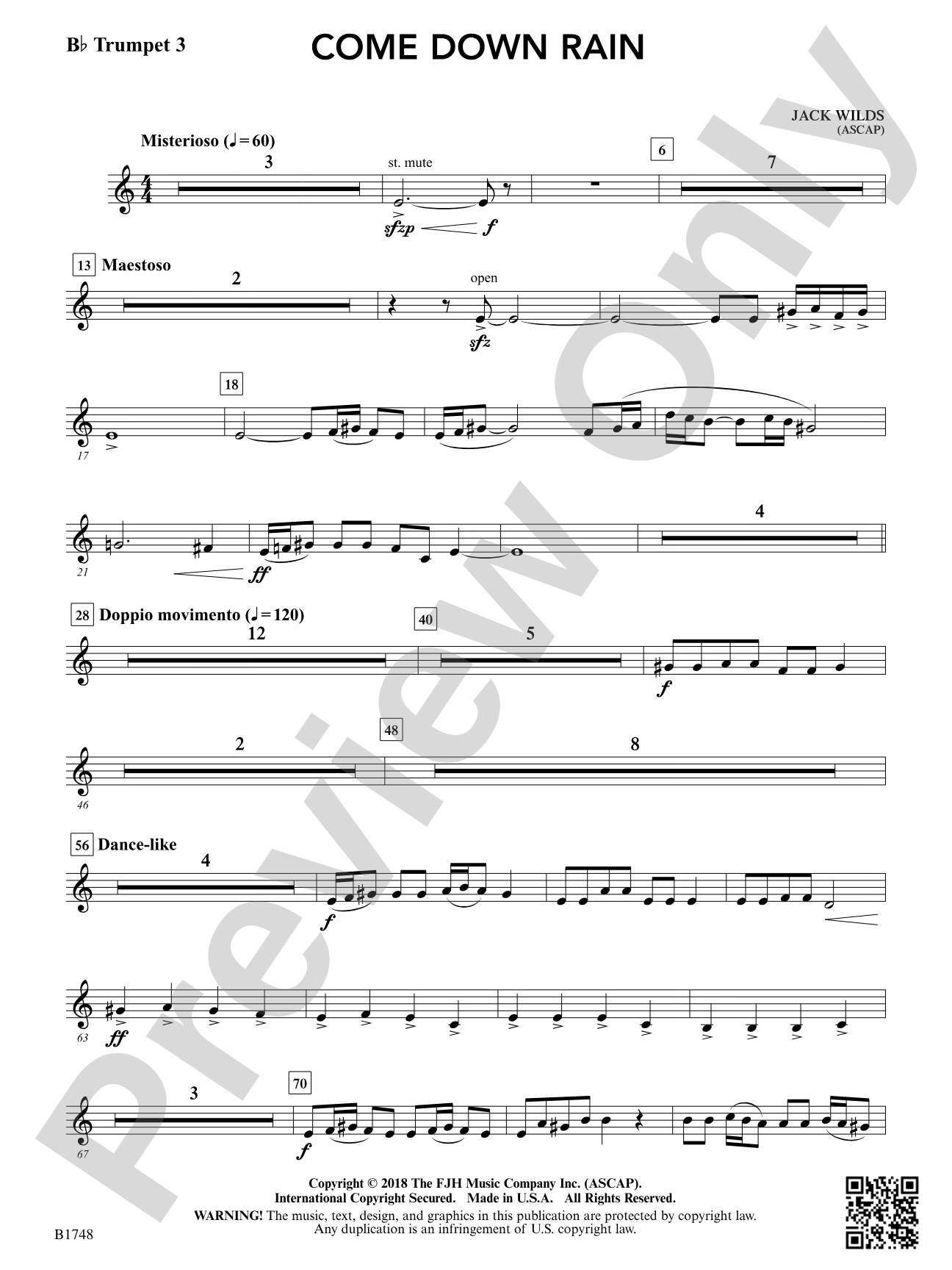 Come Down Rain: B-flat Trumpet 3