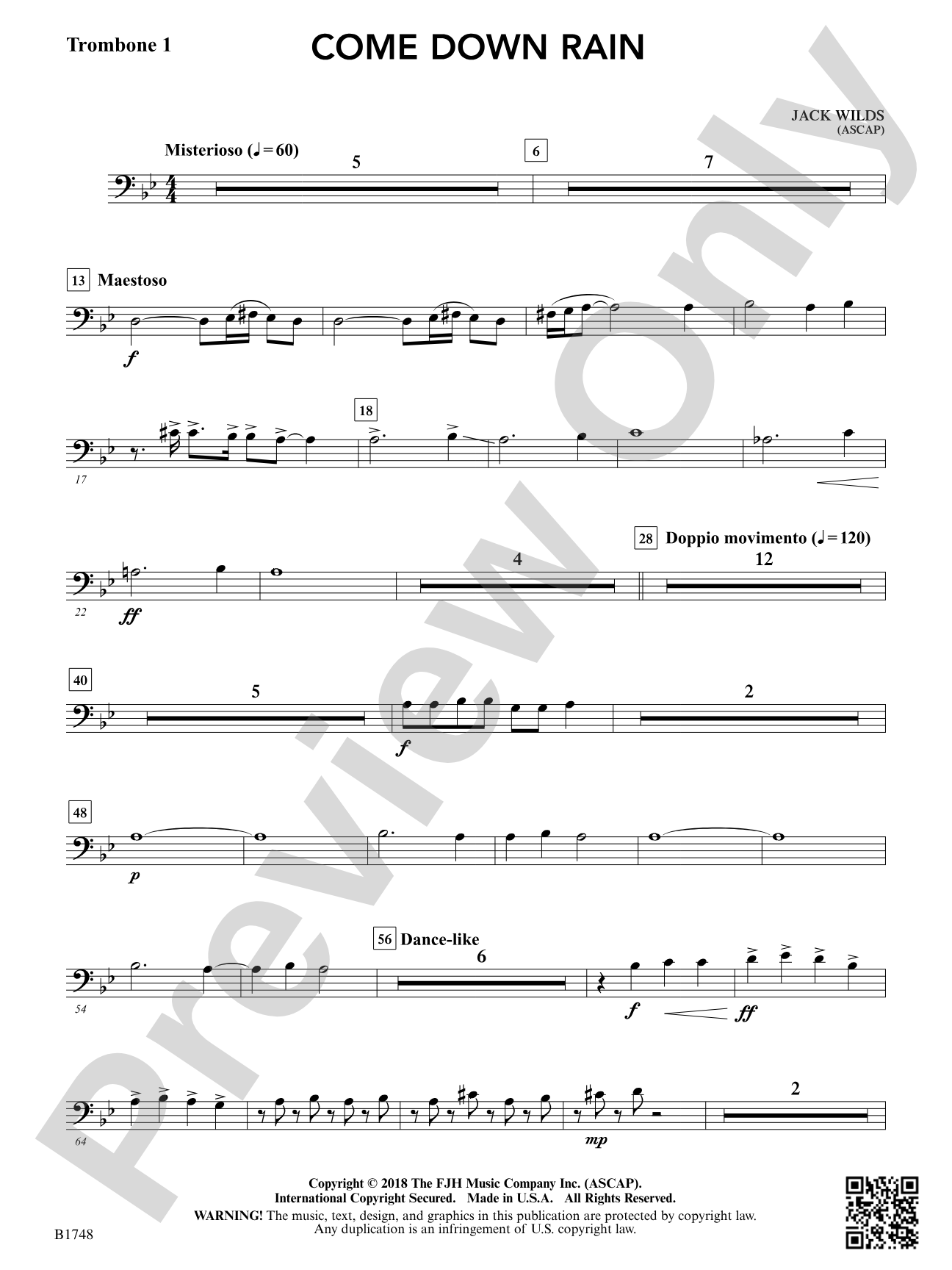 Come Down Rain: Trombone 1
