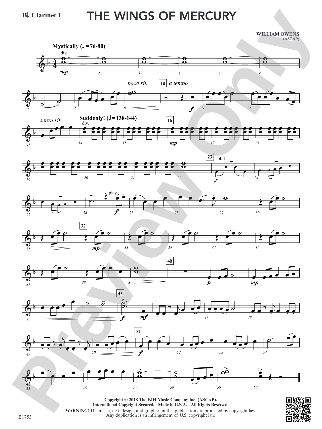 The Wings of Mercury: B-flat Clarinet 1