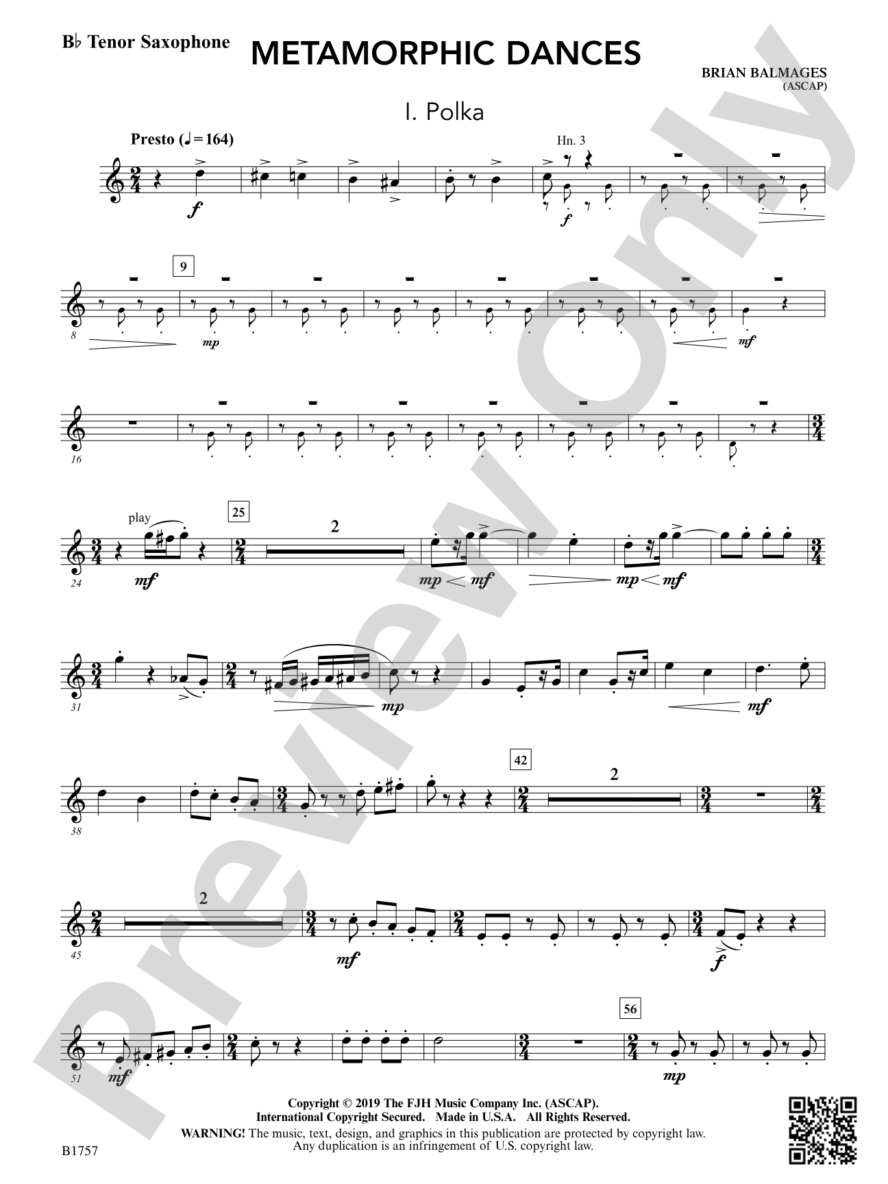 Metamorphic Dances: B-flat Tenor Saxophone