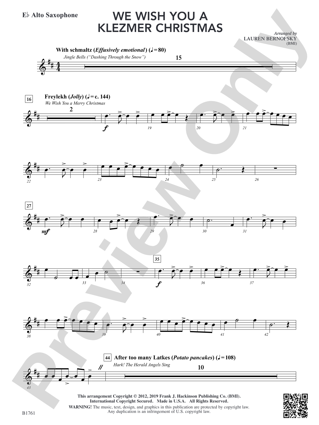 We Wish You A Klezmer Christmas: E-flat Alto Saxophone